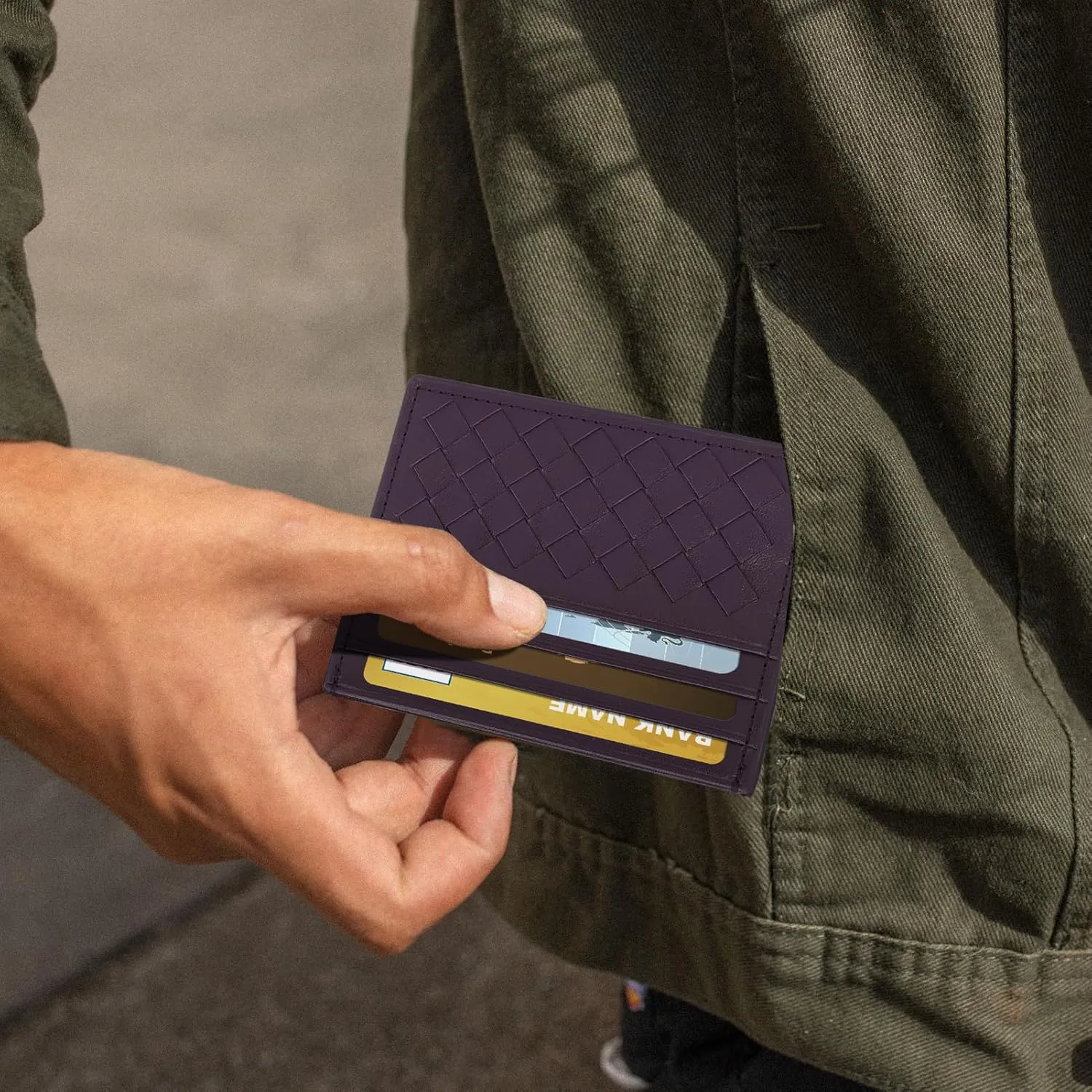 Unaone Slim Minimalist Wallet - Credit Card Holder, Leather Front Pocket Wallet Card Case for Men & Women, Purple