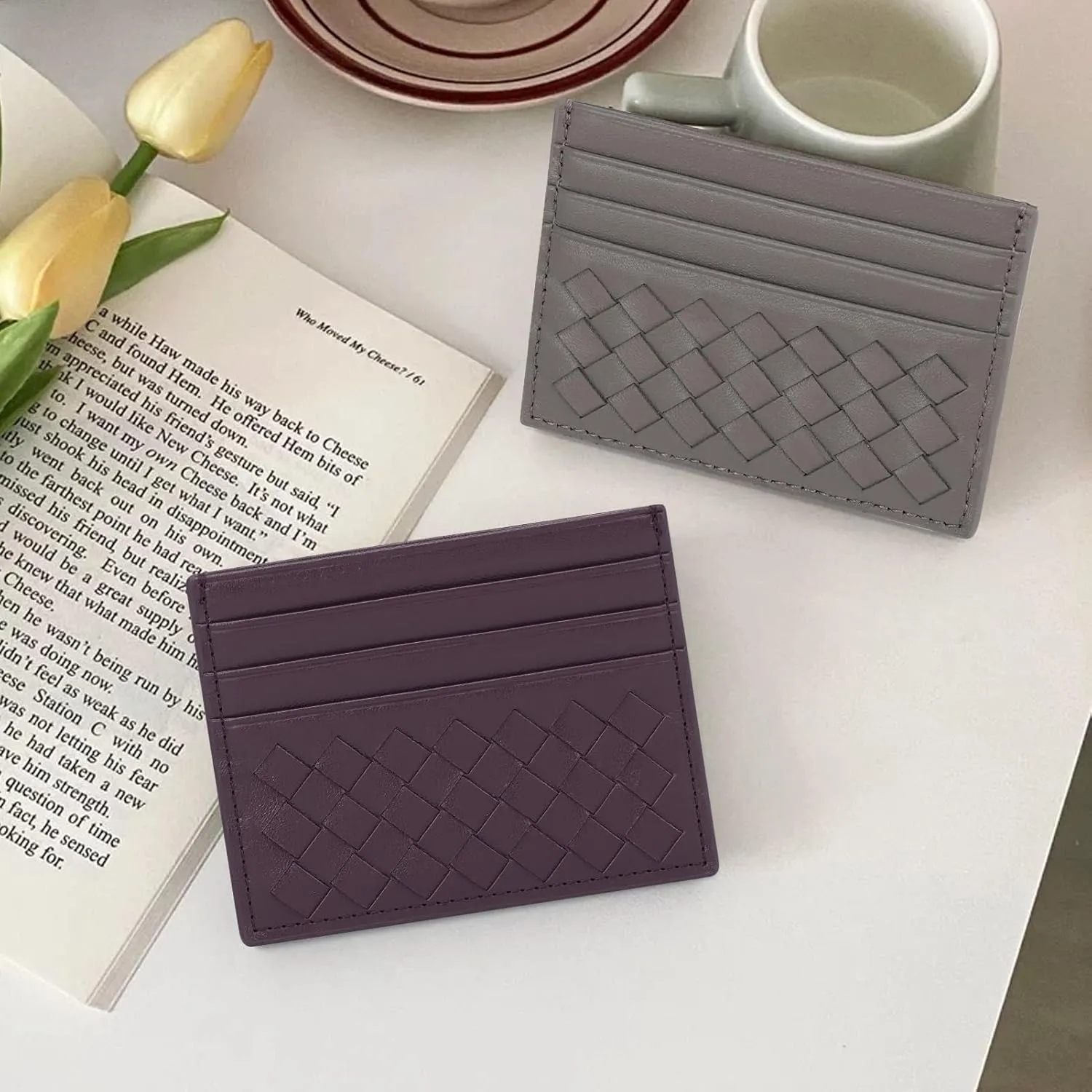 Unaone Slim Minimalist Wallet - Credit Card Holder, Leather Front Pocket Wallet Card Case for Men & Women, Purple