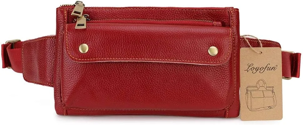 Unisex Brown Genuine Leather Waist Bag Messenger Fanny Pack Bum Bag For Men Women Travel Sports Running Hiking