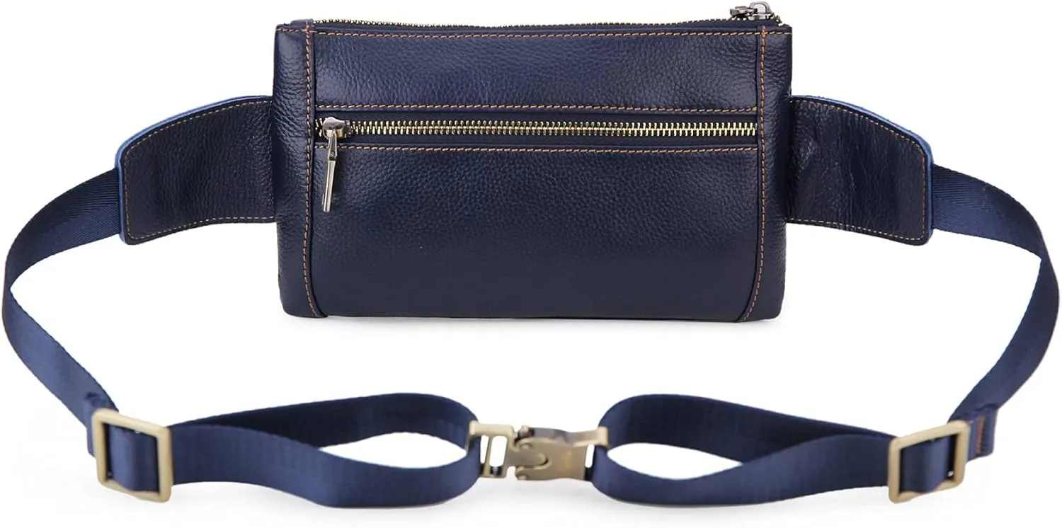 Unisex Brown Genuine Leather Waist Bag Messenger Fanny Pack Bum Bag For Men Women Travel Sports Running Hiking