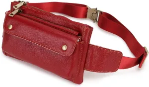 Unisex Brown Genuine Leather Waist Bag Messenger Fanny Pack Bum Bag For Men Women Travel Sports Running Hiking