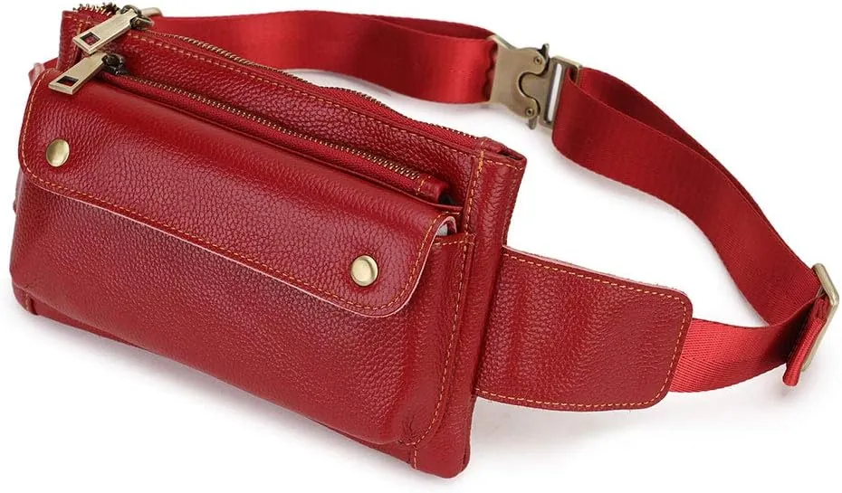 Unisex Brown Genuine Leather Waist Bag Messenger Fanny Pack Bum Bag For Men Women Travel Sports Running Hiking