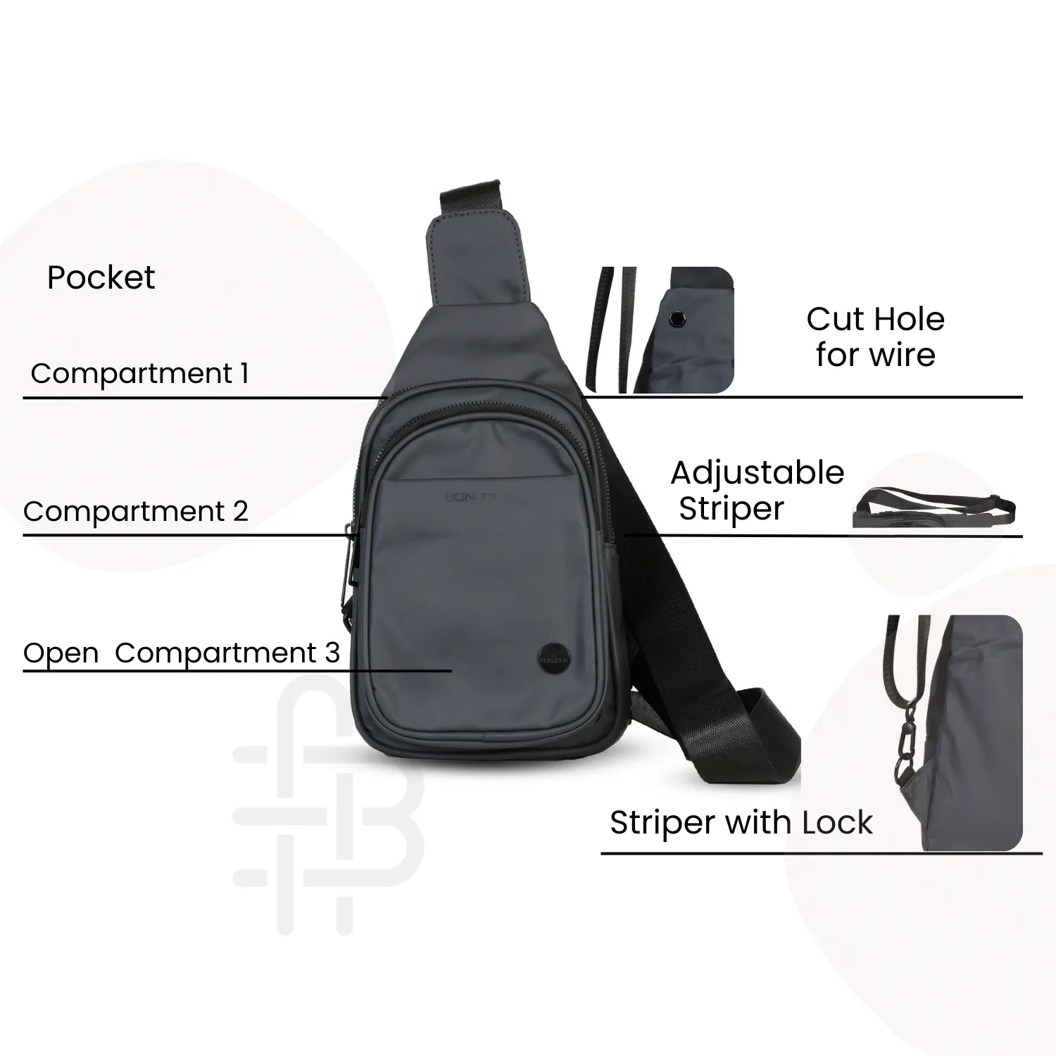 Unisex Cross Body Sling Bag - Black