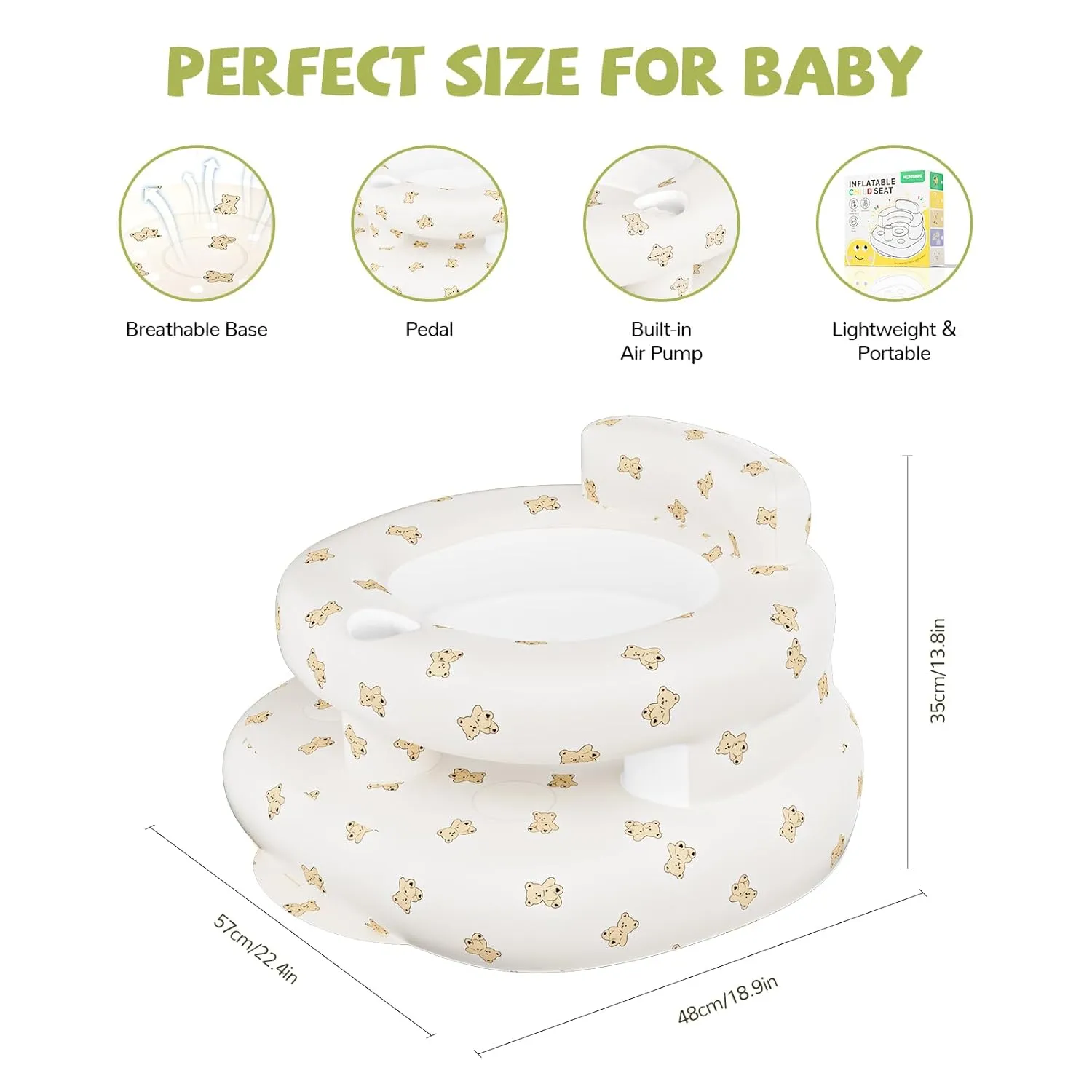 Upgrade Inflatable Baby Seat with Guardrails for Babies 3-36 Months, Built in Air Pump Bumbo Seat, Blow Up Baby Chair Sit Me up Floor Seat for Baby - Bear Rail