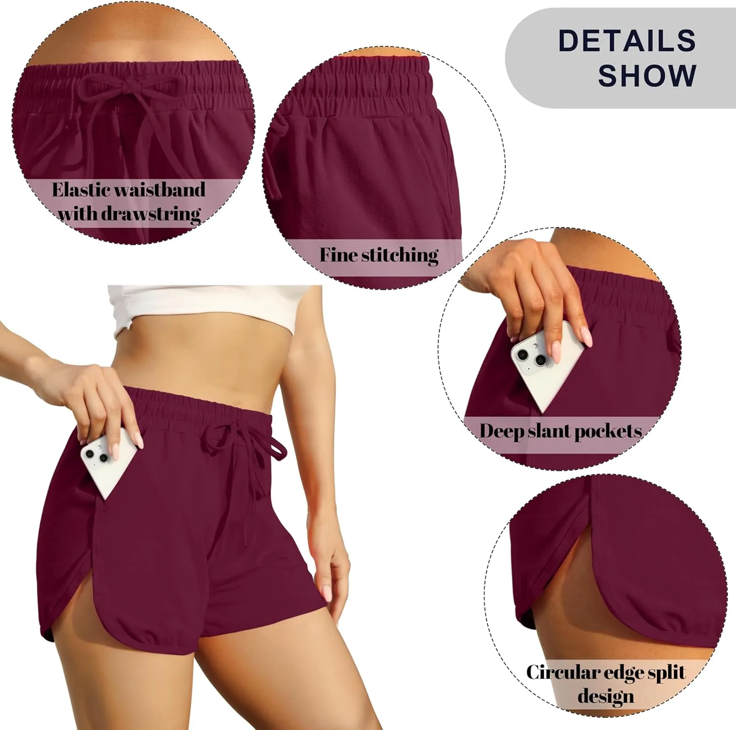 URATOT 3 Packs Women Sport Shorts Cotton Yoga Running Workout Shorts Summer Athletic Pant with Drawstring and Pockets