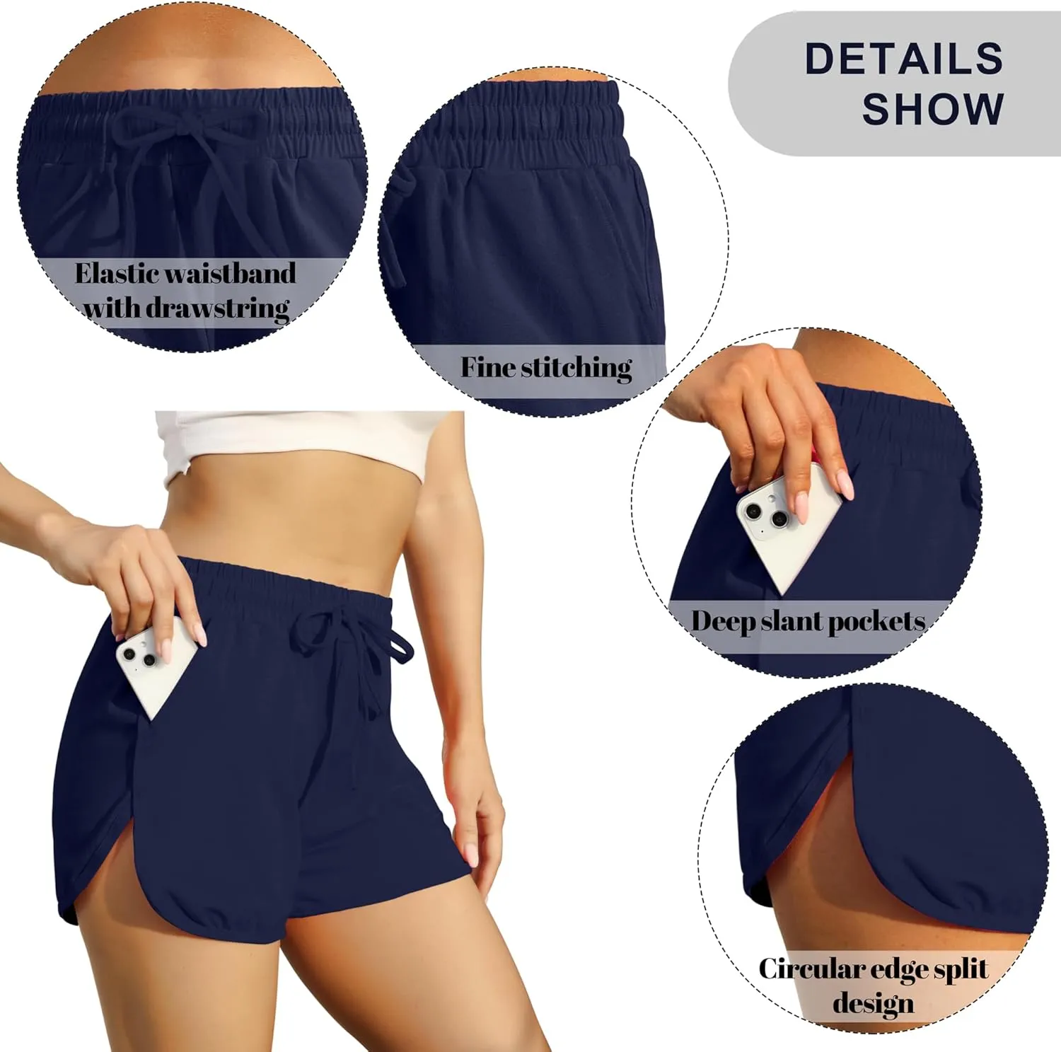 URATOT 3 Packs Women Sport Shorts Cotton Yoga Running Workout Shorts Summer Athletic Pant with Drawstring and Pockets