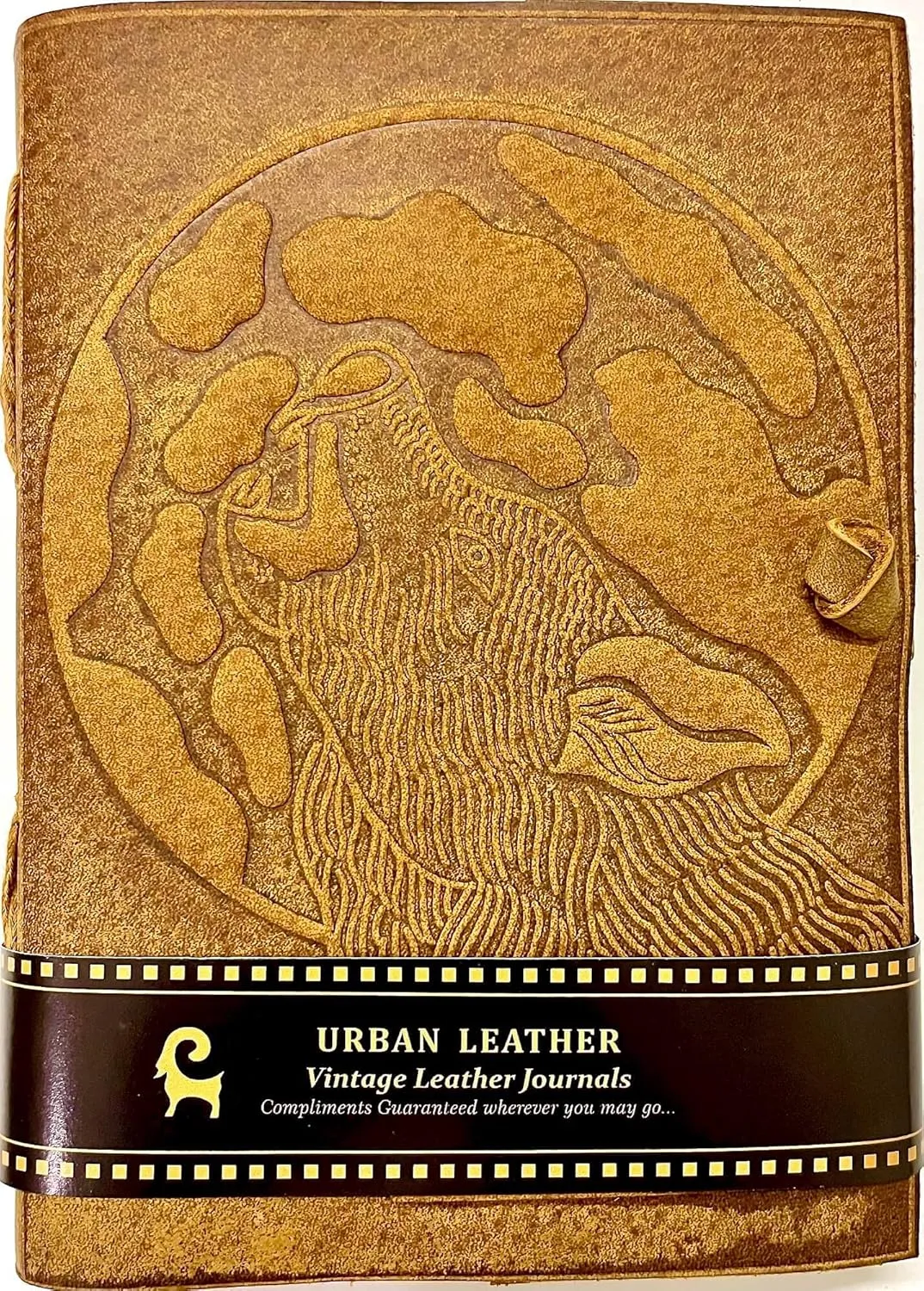 URBAN LEATHER Howling Wolf Embossed Handmade Journal - Drawing Craft Sketchbook Scrapbook Writing Notebook for Men Women, Unlined
