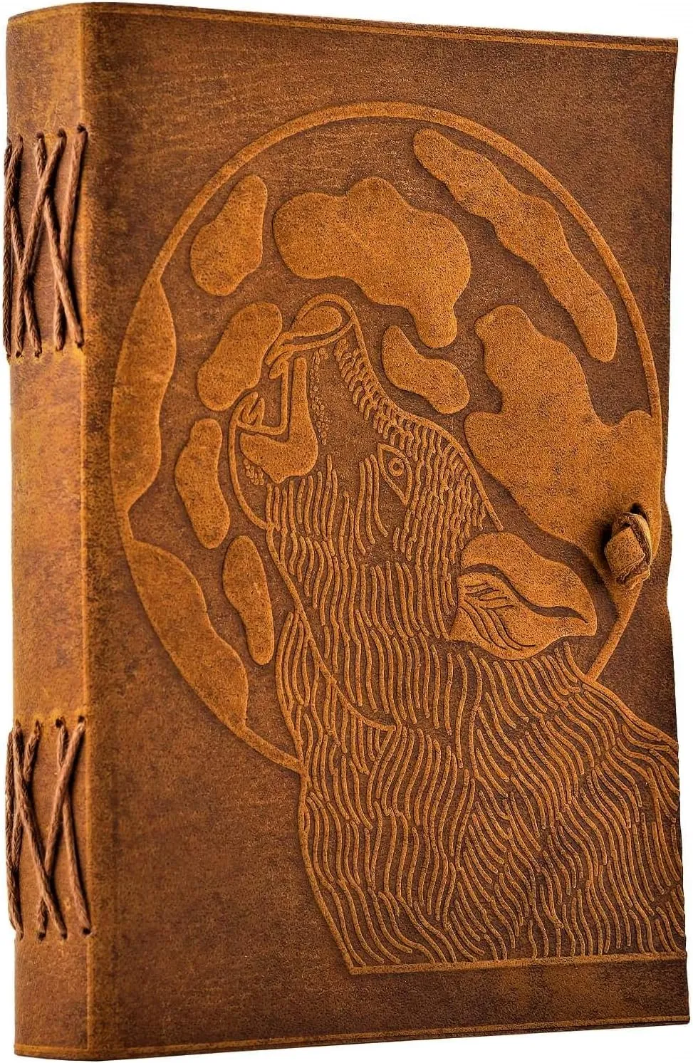 URBAN LEATHER Howling Wolf Embossed Handmade Journal - Drawing Craft Sketchbook Scrapbook Writing Notebook for Men Women, Unlined