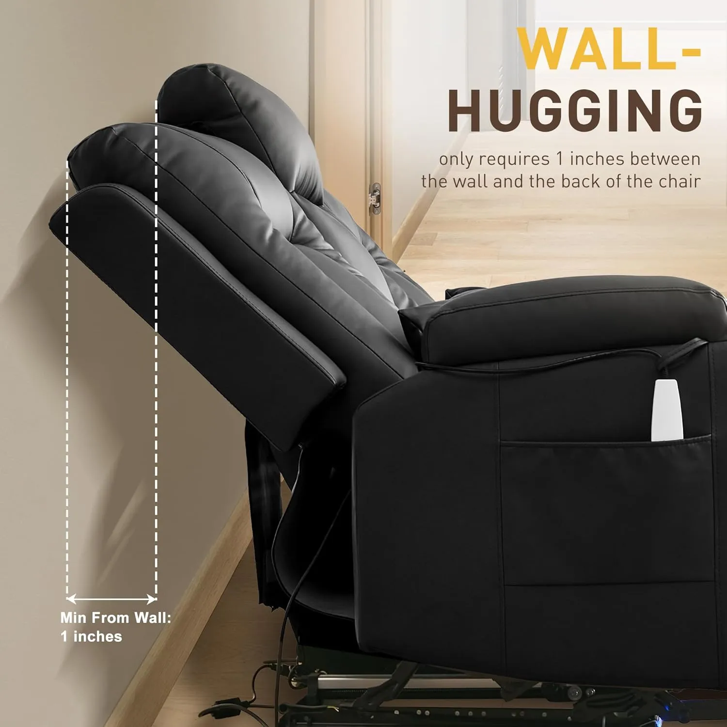 URRED Power Loveseat Recliner Sofa with Flipped Backrest Console, Wall Hugger RV Reclining Loveseat Sofa Couch with LED Light/Bluetooth Speakers/USB/Outlets/Cup Holders/Pillow/Side Pocket, Black