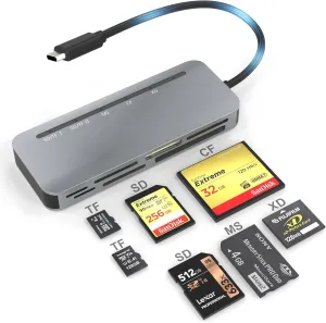 USB C Multi Card Reader, XD/MS/SD/TF/CF Type-C 5Gps High Speed 7-in-1 XD Picture Card Adapter for SDXC TF Micro SD CF MS MMC Card, Sony Memory Stick Pro Duo Adapter Read 5 Cards Simultaneously