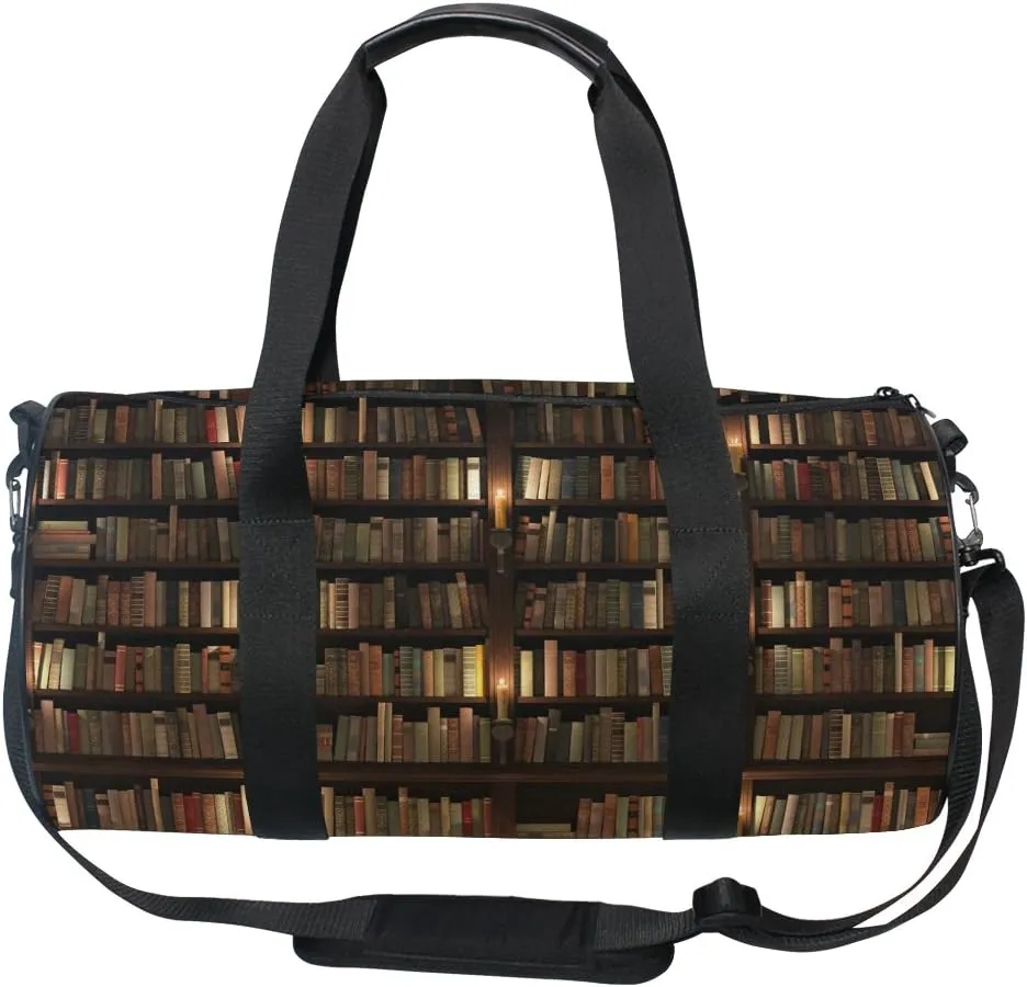 Use4 Two-Storied Bookshelf Bookworm Travel Duffel Bag Sport Gym Luggage Bag for Men Women