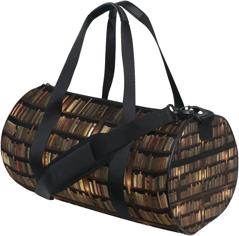 Use4 Two-Storied Bookshelf Bookworm Travel Duffel Bag Sport Gym Luggage Bag for Men Women