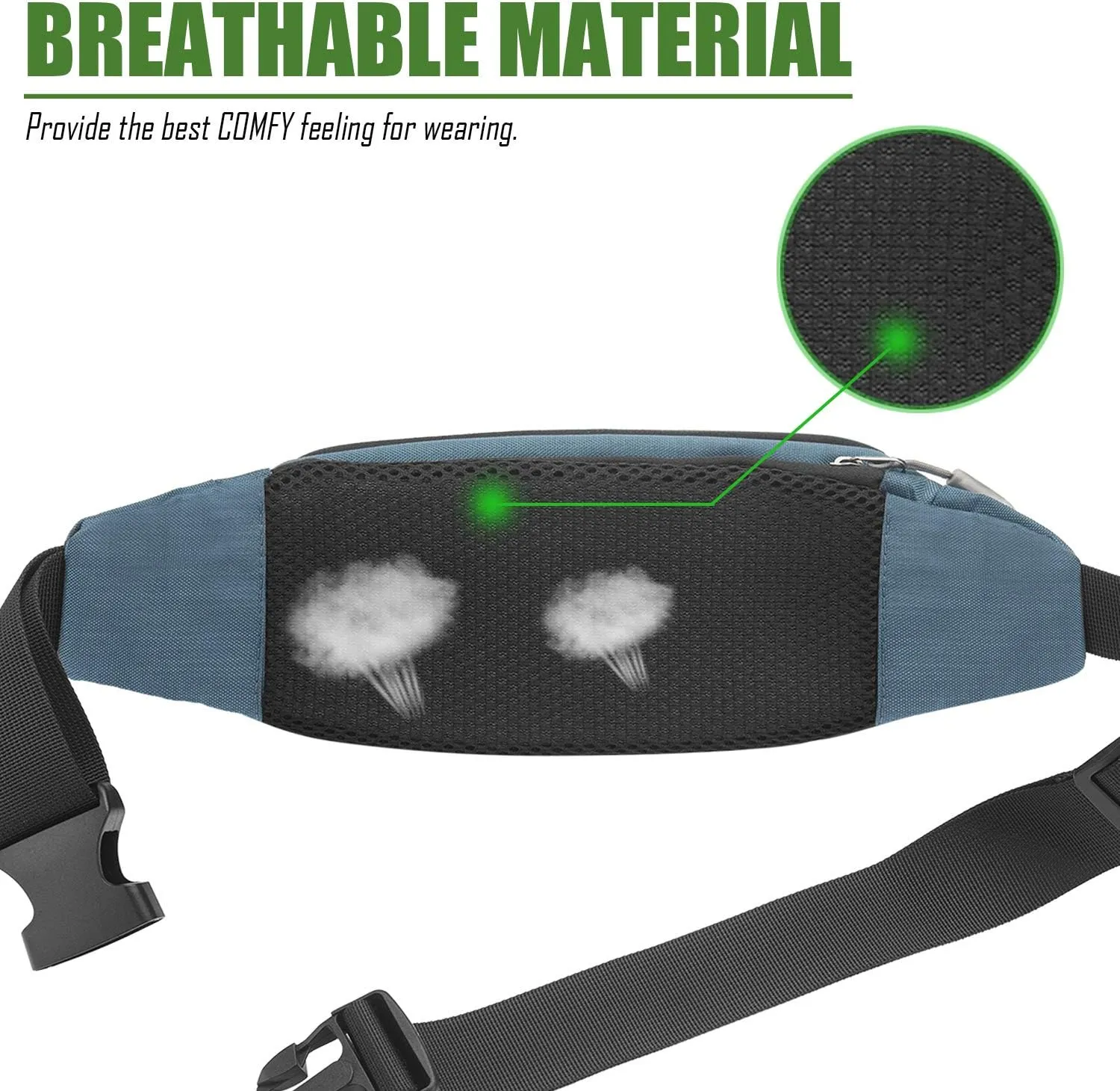 USHAKE Fanny Pack Waist Packs with Extender for Men Women, Waist Pouch Bag Hip Pack with 3-Zipper Pockets Adjustable Straps for Casual Travel Hiking Running Outdoor Sports