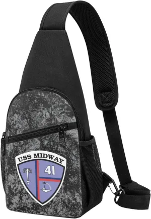 USS Midway CV-41 Sling Bag Crossbody Backpack Shoulder Casual Daypack Bags for Men