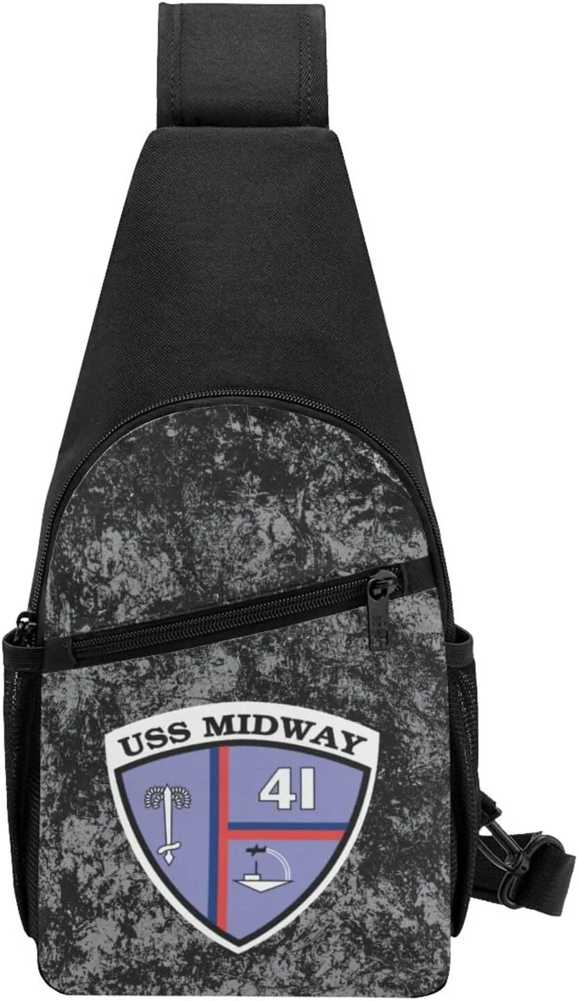 USS Midway CV-41 Sling Bag Crossbody Backpack Shoulder Casual Daypack Bags for Men