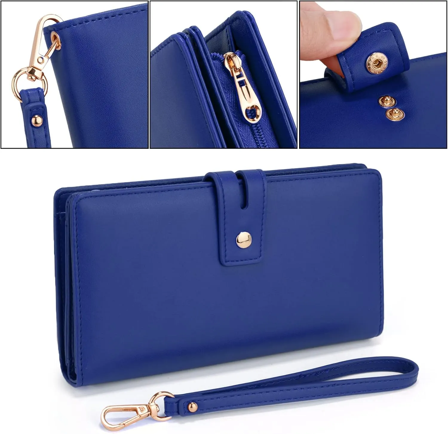 UTO Wristlet Wallet for Women Detachable Checkbook Holder Card Bill Phone Organizer Large Clutch Purse