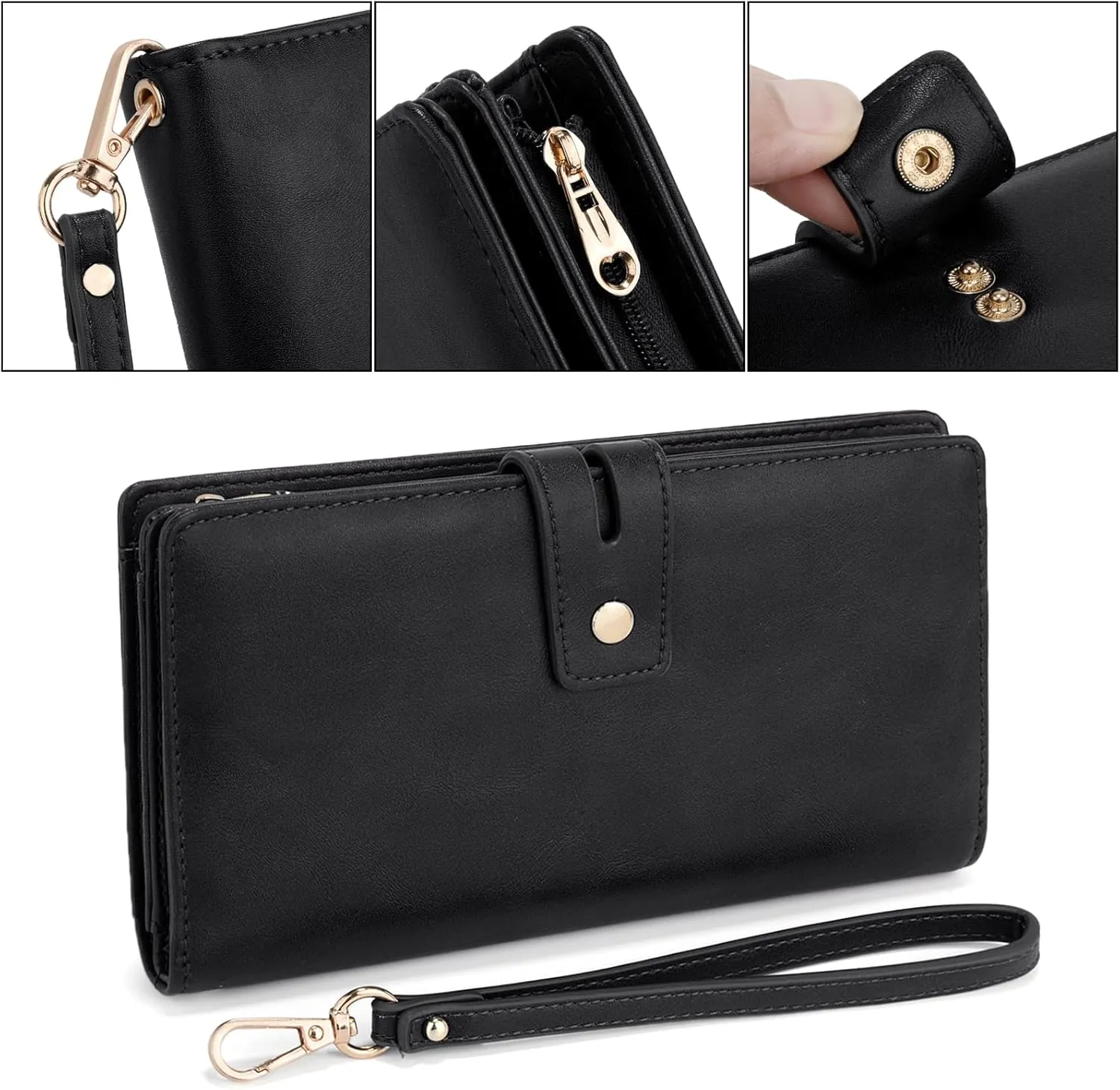 UTO Wristlet Wallet for Women Detachable Checkbook Holder Card Bill Phone Organizer Large Clutch Purse