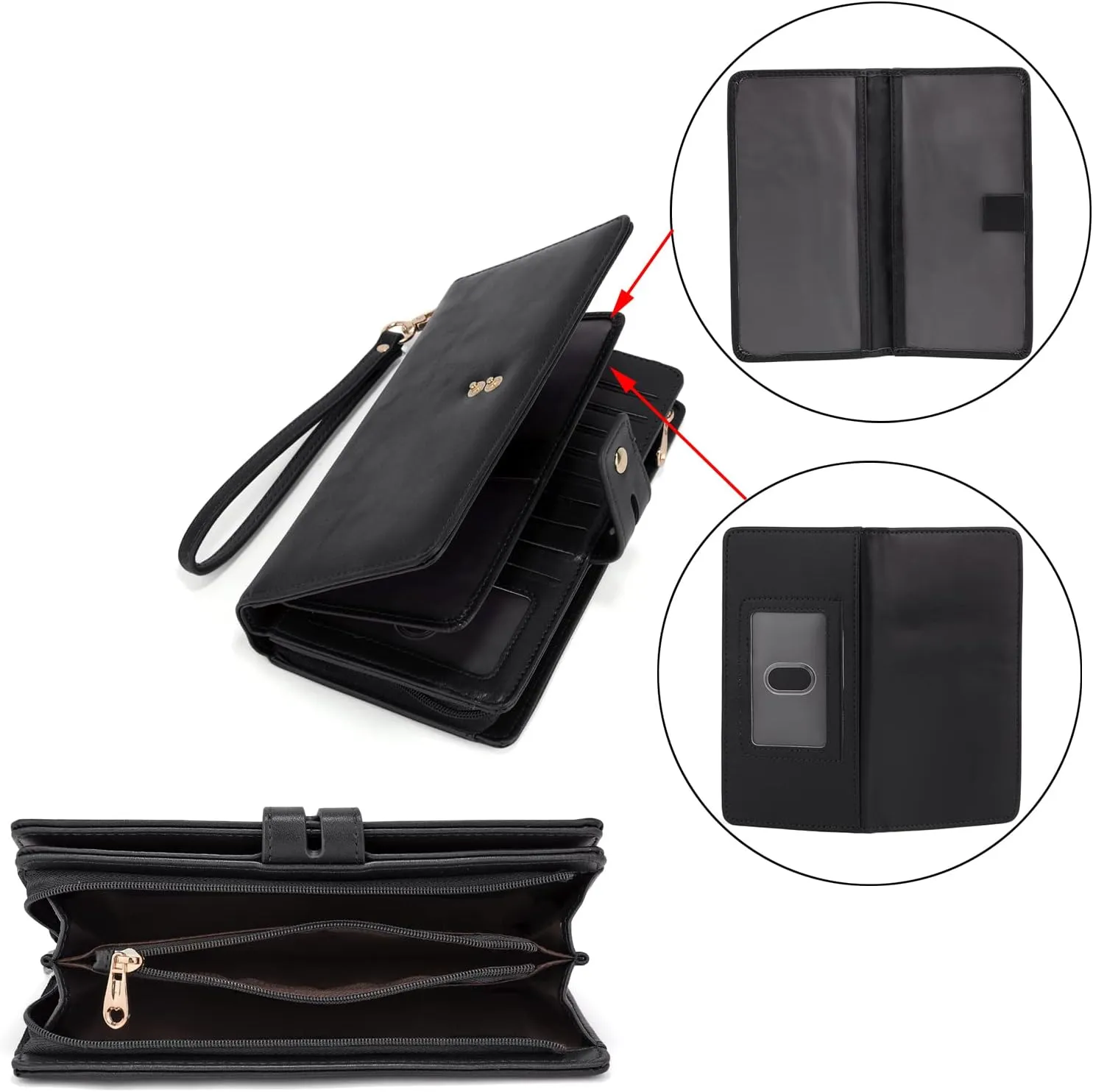 UTO Wristlet Wallet for Women Detachable Checkbook Holder Card Bill Phone Organizer Large Clutch Purse
