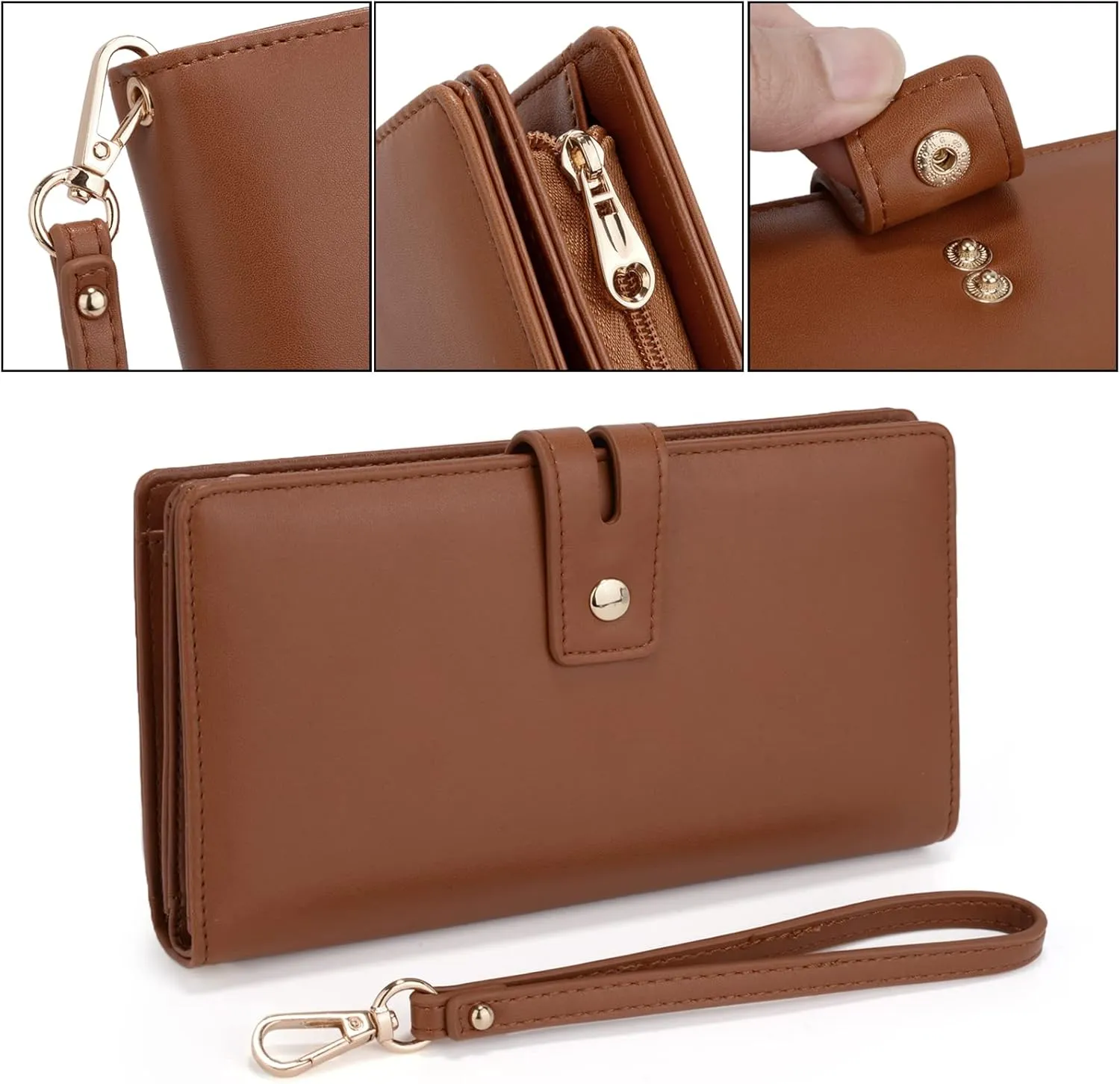 UTO Wristlet Wallet for Women Detachable Checkbook Holder Card Bill Phone Organizer Large Clutch Purse