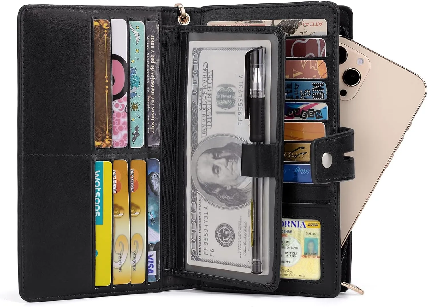UTO Wristlet Wallet for Women Detachable Checkbook Holder Card Bill Phone Organizer Large Clutch Purse