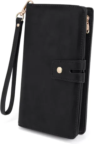 UTO Wristlet Wallet for Women Detachable Checkbook Holder Card Bill Phone Organizer Large Clutch Purse
