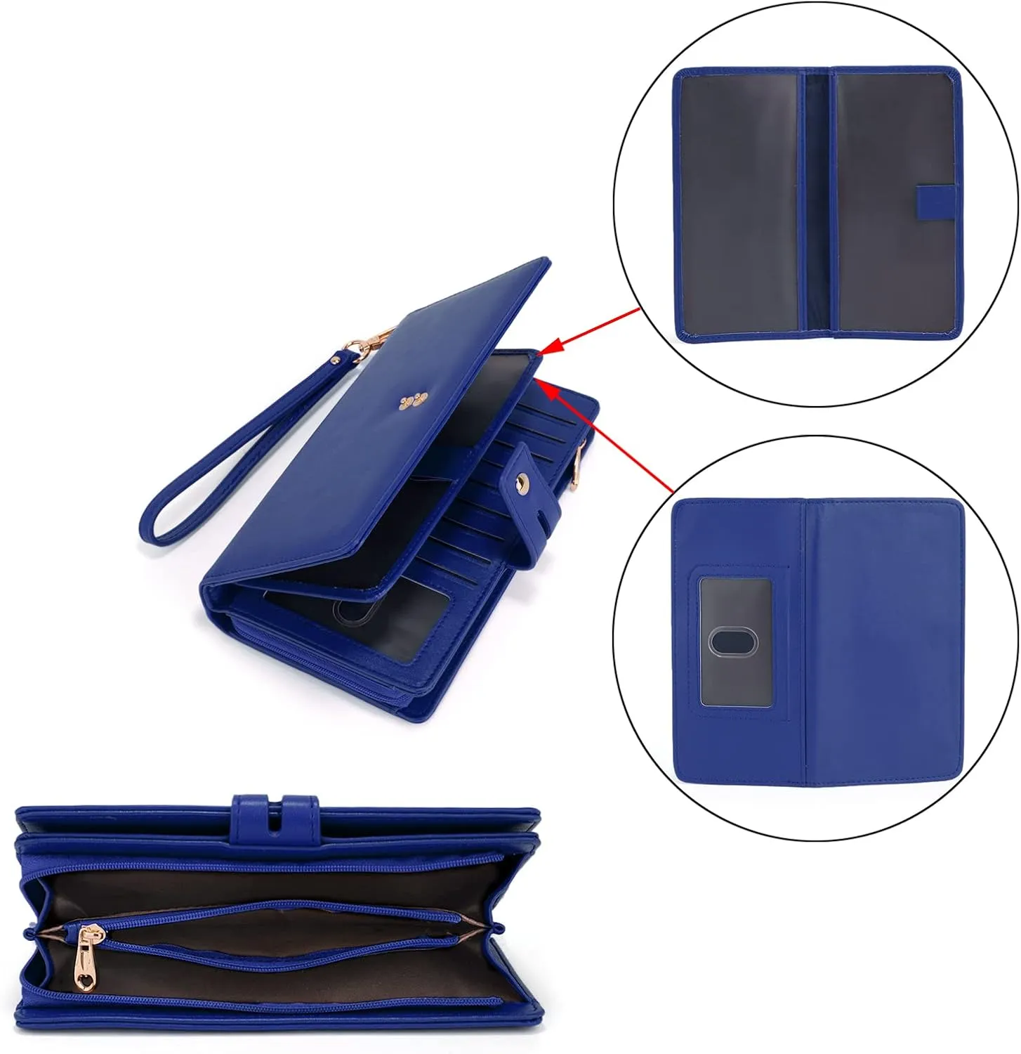 UTO Wristlet Wallet for Women Detachable Checkbook Holder Card Bill Phone Organizer Large Clutch Purse