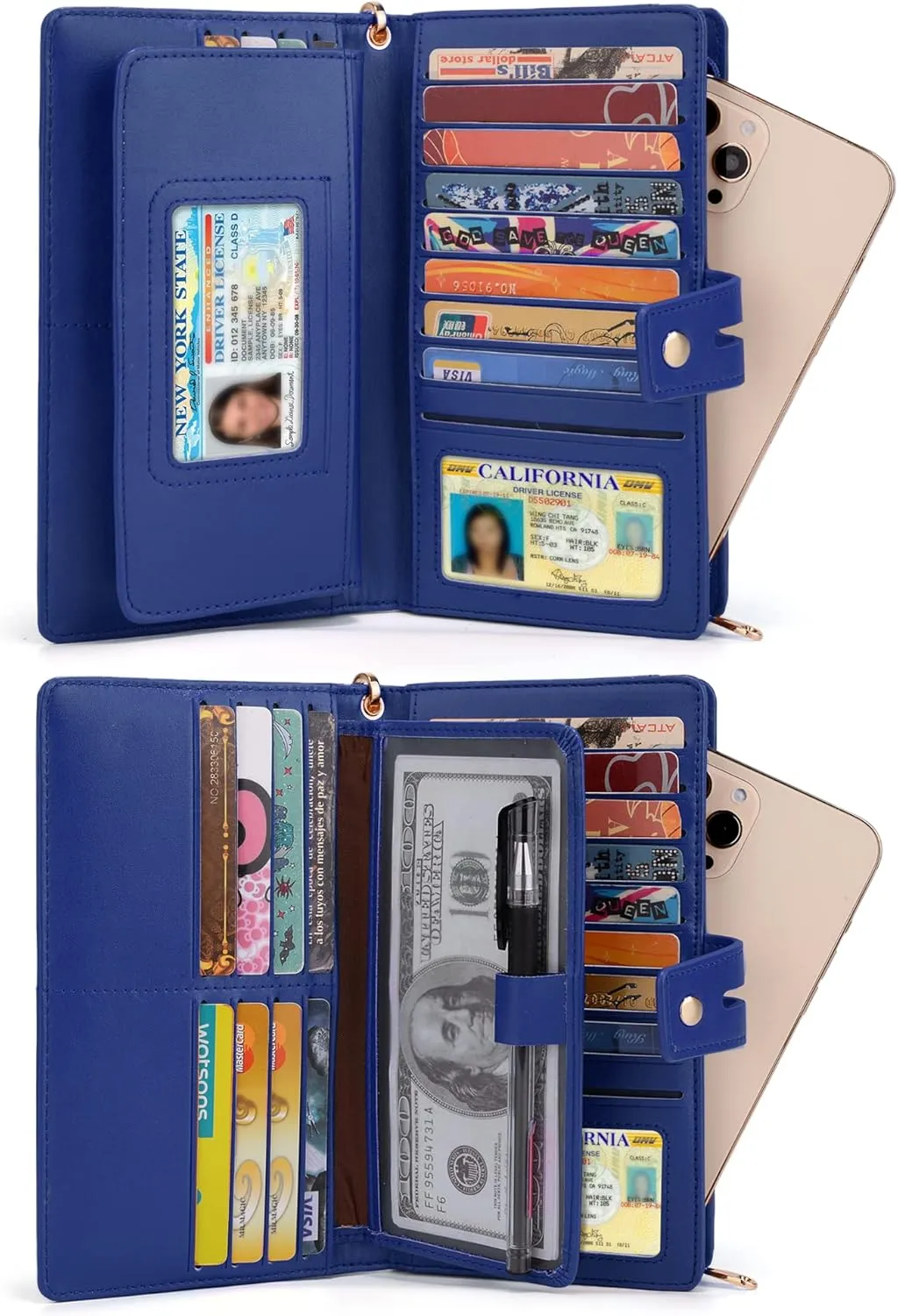 UTO Wristlet Wallet for Women Detachable Checkbook Holder Card Bill Phone Organizer Large Clutch Purse