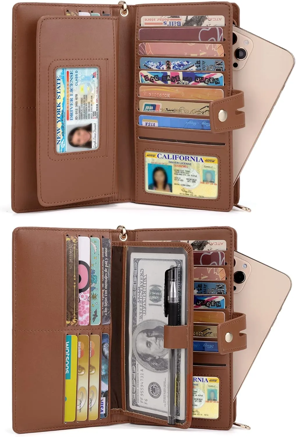 UTO Wristlet Wallet for Women Detachable Checkbook Holder Card Bill Phone Organizer Large Clutch Purse