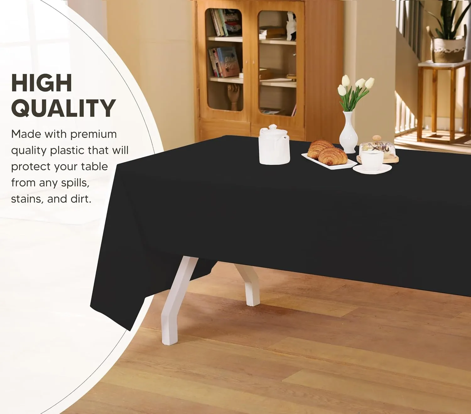 Utopia Kitchen Plastic Table Cloth Disposable (12 Pack - 54x108 Inch) Black Rectangle Tablecloth Waterproof Stain Resistant Party Table Cover