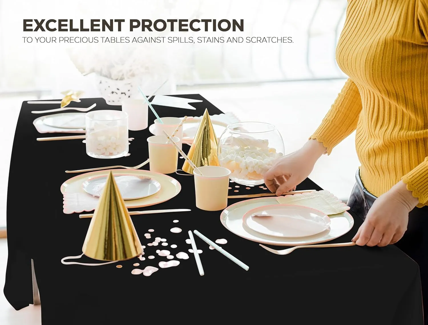 Utopia Kitchen Plastic Table Cloth Disposable (12 Pack - 54x108 Inch) Black Rectangle Tablecloth Waterproof Stain Resistant Party Table Cover