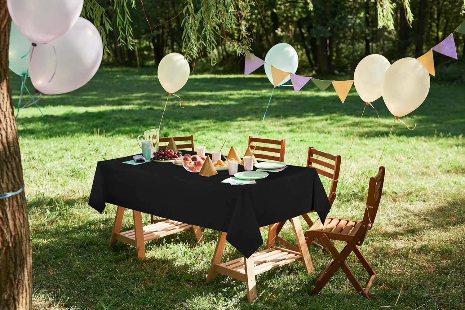 Utopia Kitchen Plastic Table Cloth Disposable (12 Pack - 54x108 Inch) Black Rectangle Tablecloth Waterproof Stain Resistant Party Table Cover
