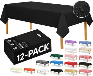 Utopia Kitchen Plastic Table Cloth Disposable (12 Pack - 54x108 Inch) Black Rectangle Tablecloth Waterproof Stain Resistant Party Table Cover
