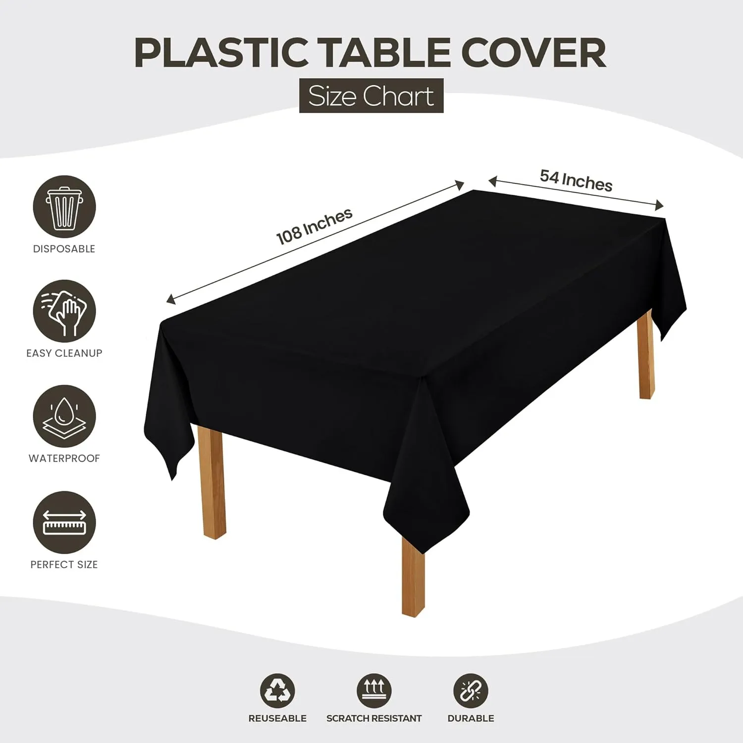 Utopia Kitchen Plastic Table Cloth Disposable (12 Pack - 54x108 Inch) Black Rectangle Tablecloth Waterproof Stain Resistant Party Table Cover