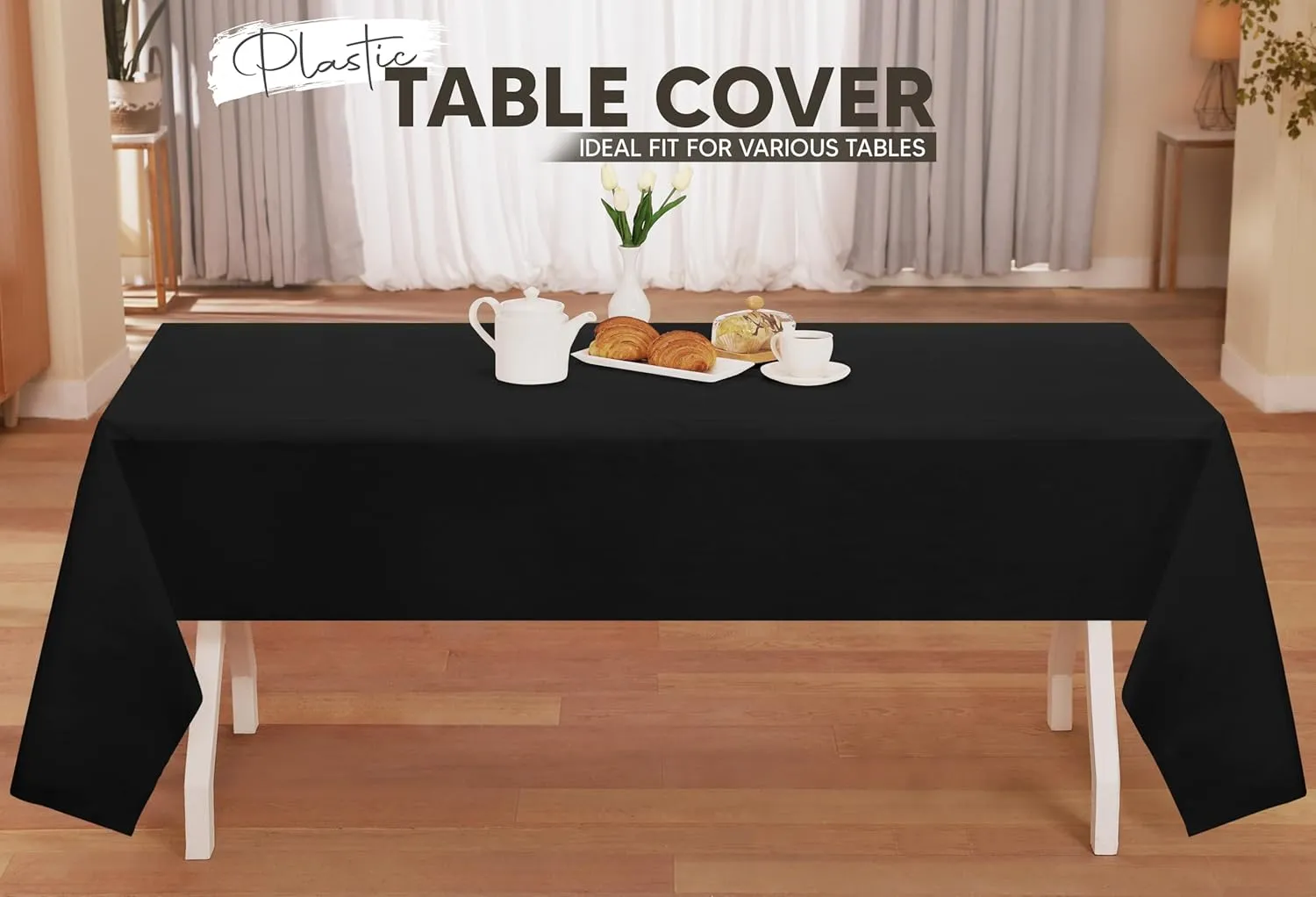 Utopia Kitchen Plastic Table Cloth Disposable (12 Pack - 54x108 Inch) Black Rectangle Tablecloth Waterproof Stain Resistant Party Table Cover