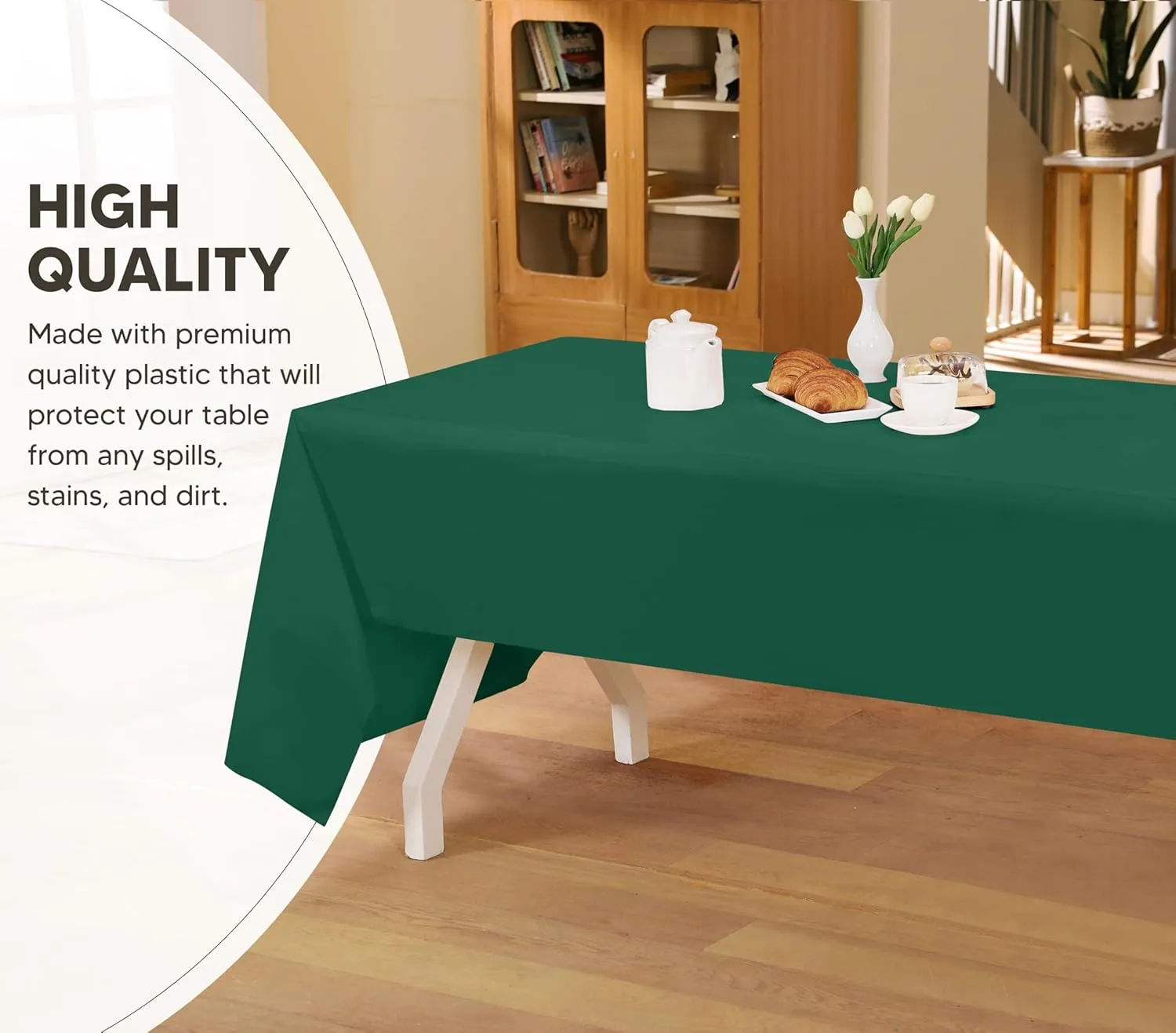 Utopia Kitchen Plastic Table Cloth Disposable (12 Pack - 54x108 Inch) Green Rectangle Tablecloth Waterproof Stain Resistant Party Table Cover