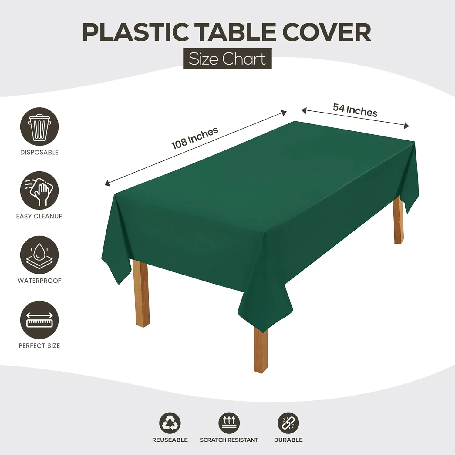 Utopia Kitchen Plastic Table Cloth Disposable (12 Pack - 54x108 Inch) Green Rectangle Tablecloth Waterproof Stain Resistant Party Table Cover