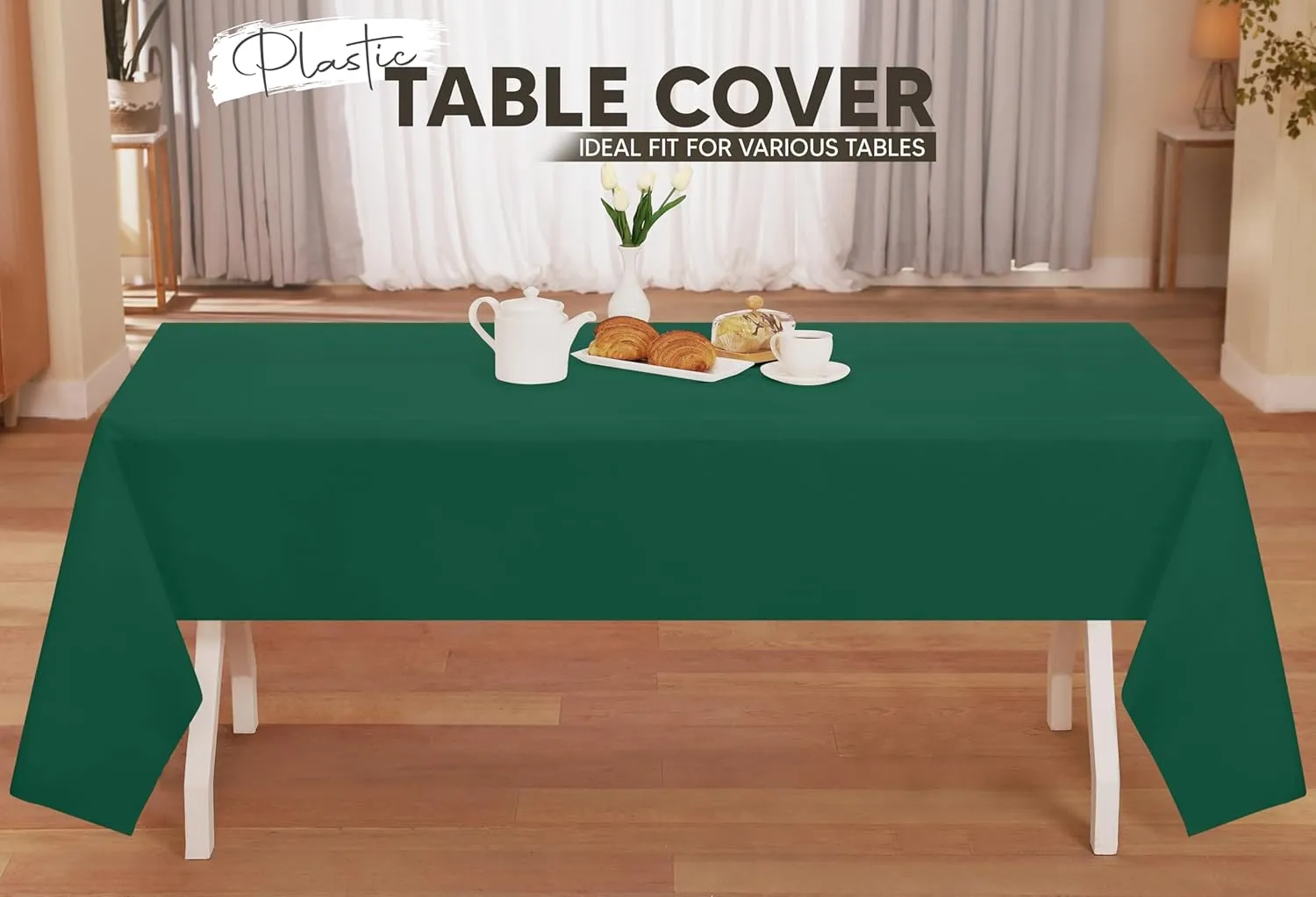 Utopia Kitchen Plastic Table Cloth Disposable (12 Pack - 54x108 Inch) Green Rectangle Tablecloth Waterproof Stain Resistant Party Table Cover