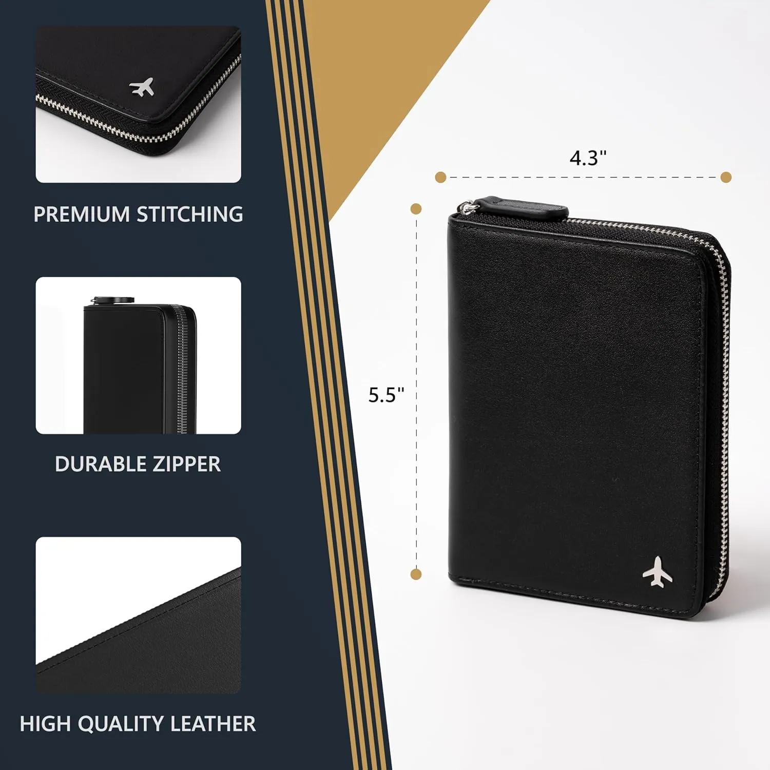 V2 Pilot document holder, Pilot wallet, Real Leather. RFID-Blocking, Travel Wallet, Stylish Travel Companion for Aviation Professionals (AirTag, Black)
