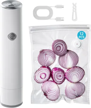 Vacuum Sealer, Handheld Vacuum Sealer for Food, Compact Vacuum Sealer Machine with 12 Reusable Vacuum Bags, Portable Cordless Vacuum Sealer Set for Travel, Fresh & Save Meal Prep Sous Vide