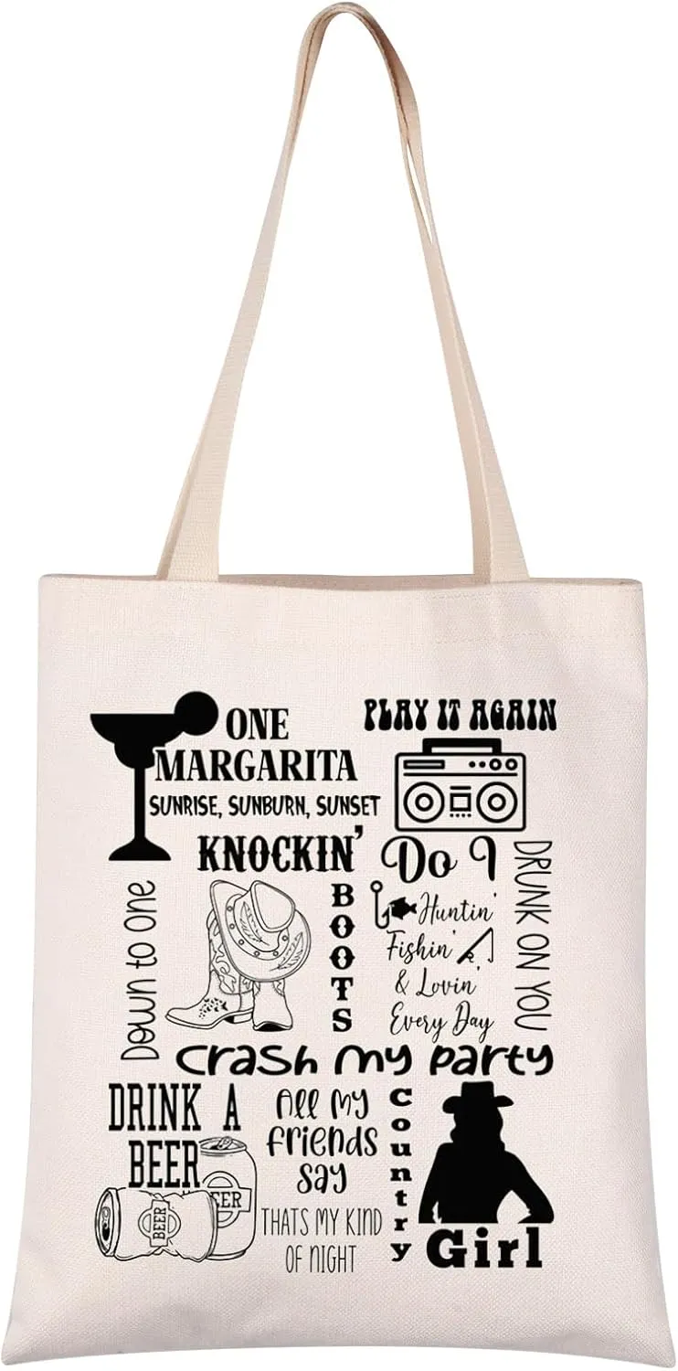 VAMSII Country Music Western Singer Tote Bag Country Music Fans Gift Song Lyrics Canvas Bag (crash my party tote)