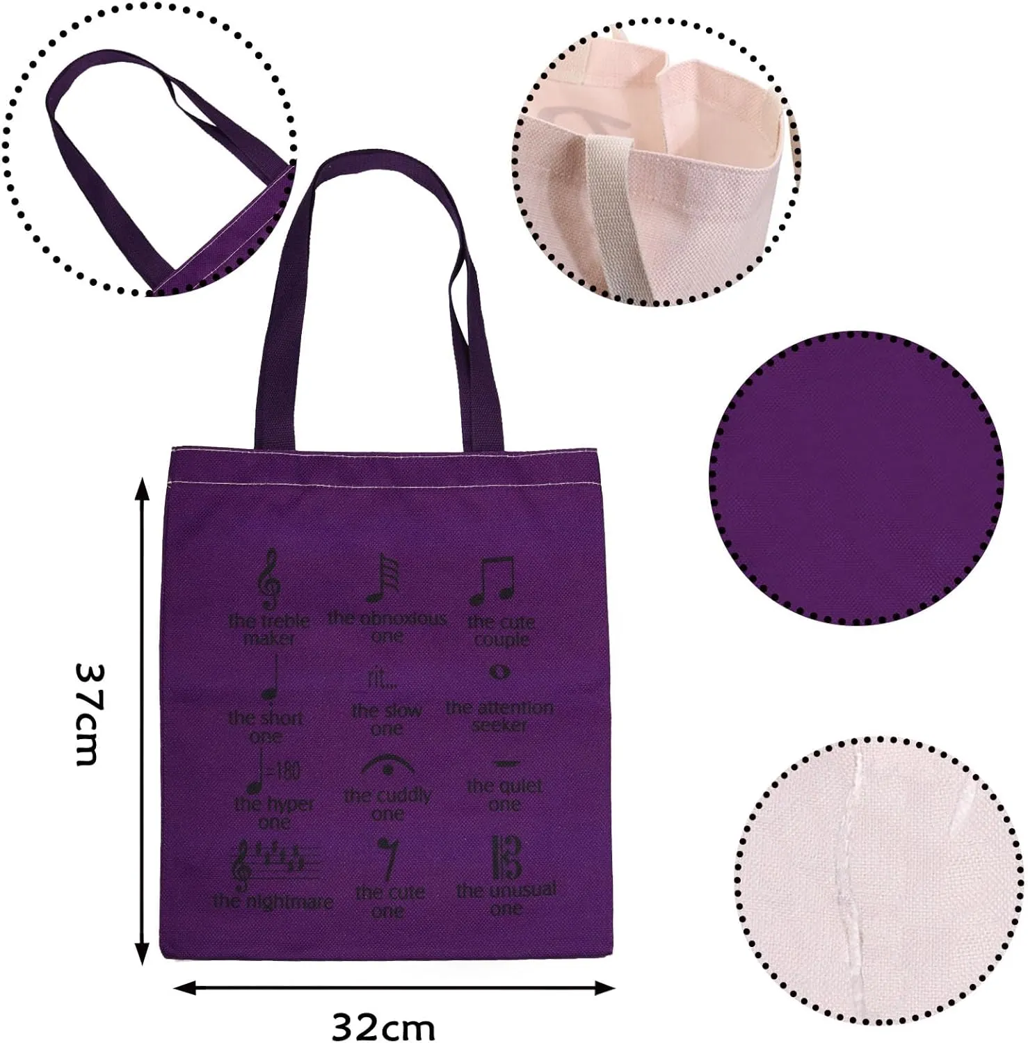 VAMSII Funny Music Note Tote Bag for Teachers, Producers, Lovers - Canvas Band Gift With Musical Note Theme