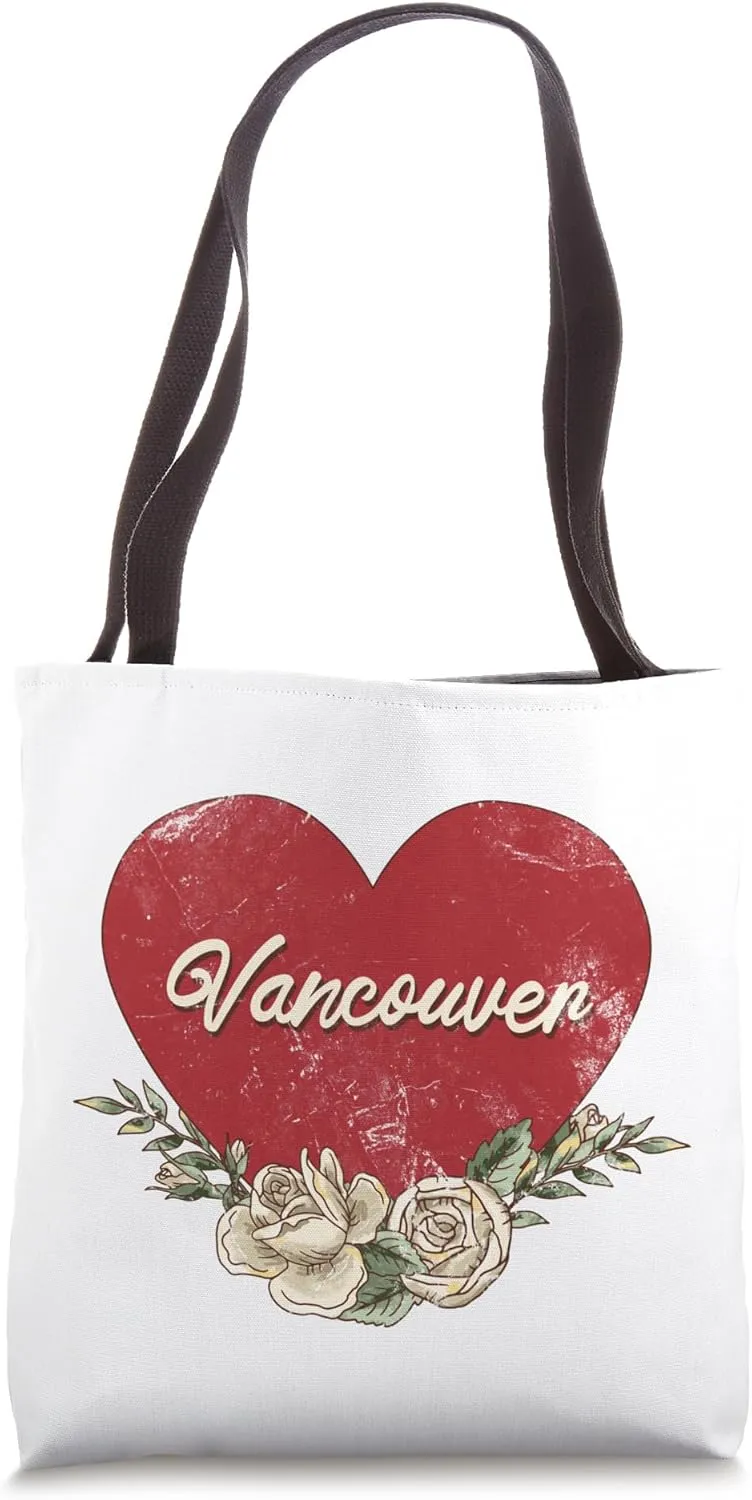 Vancouver Canada City Vintage Travel Vacation Heart Roses Tote Bag