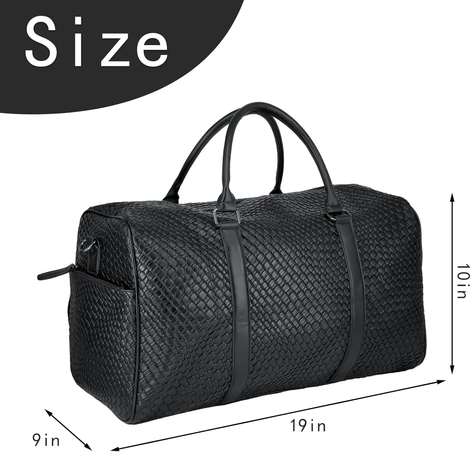 Vegan Leather Large Travel Duffel Tote Bag Carry On Weekender Large Capacity Overnight Bag Black