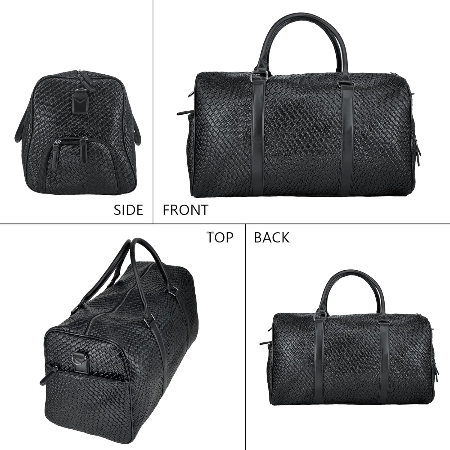 Vegan Leather Large Travel Duffel Tote Bag Carry On Weekender Large Capacity Overnight Bag Black