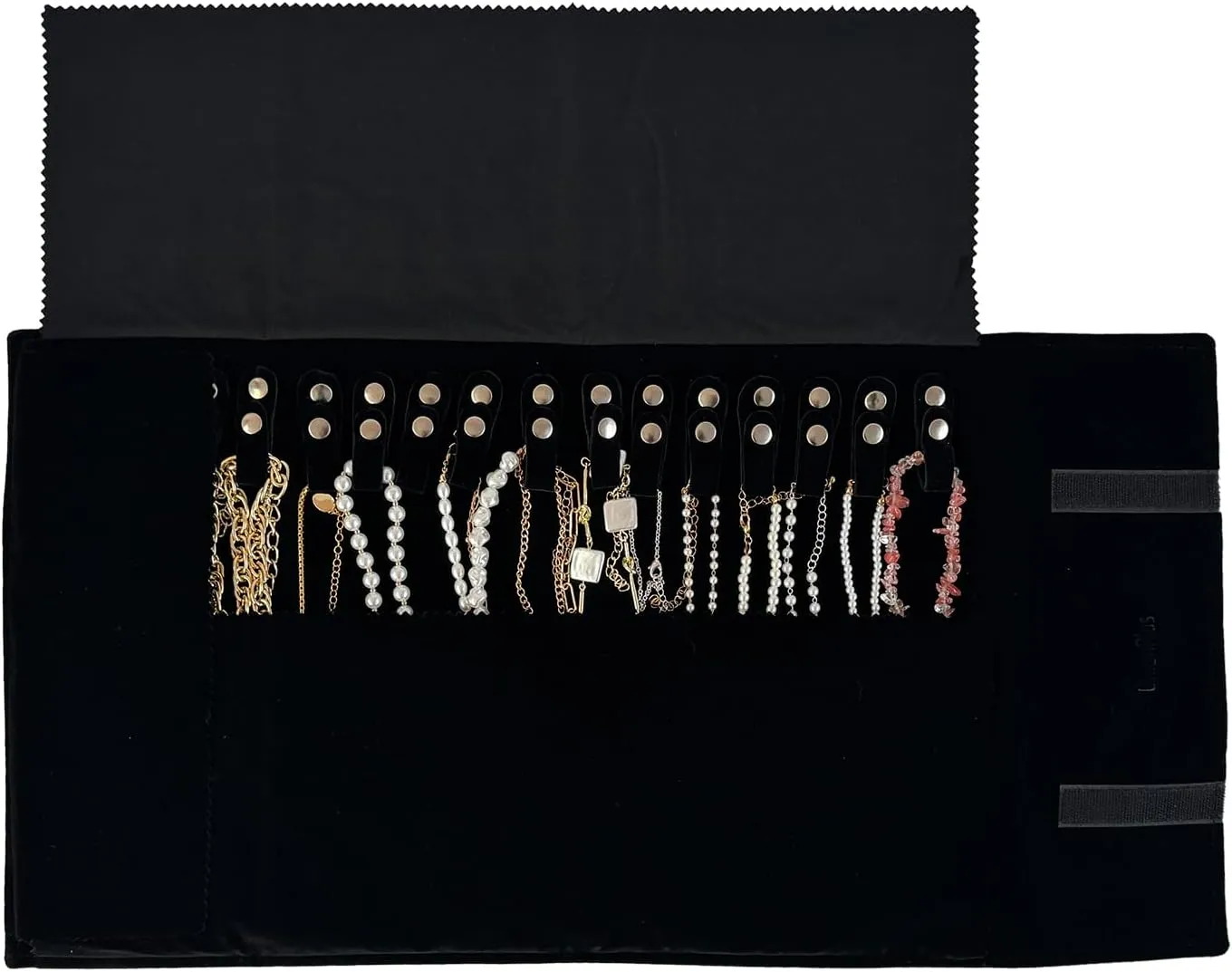 Velvet Travel Jewelry Roll Bag Organizer for Necklace, Elastic Band and Anti-winding, Black