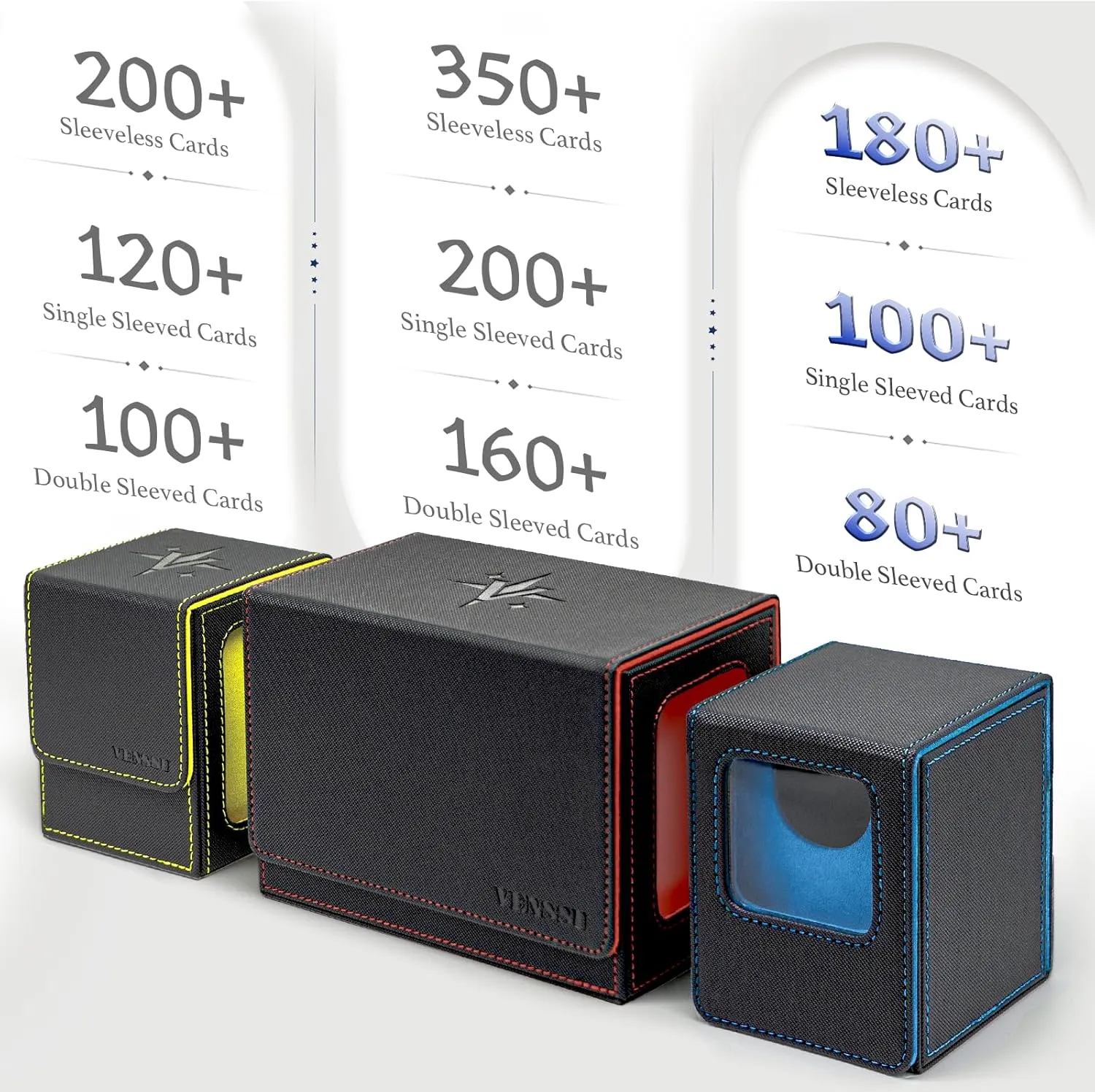 Venssu MTG Deck Box with Front-Facing Commander Display, Card Deck Case Fit 100 Single Sleeved Cards, PU Leather Magnetic Tcg Storage Box with 2 Dividers and 100% UV Protect Mini Snap (Black and Blue)