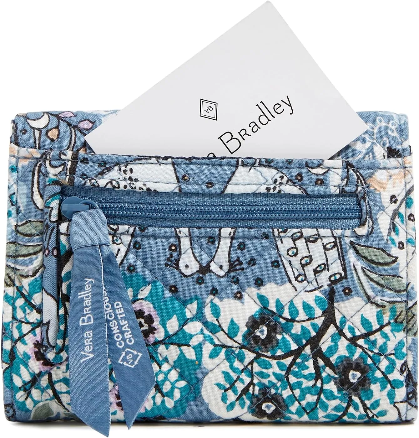 Vera Bradley Women's Cotton Riley Compact Wallet With Rfid Protection, Enchantment Blue, One Size