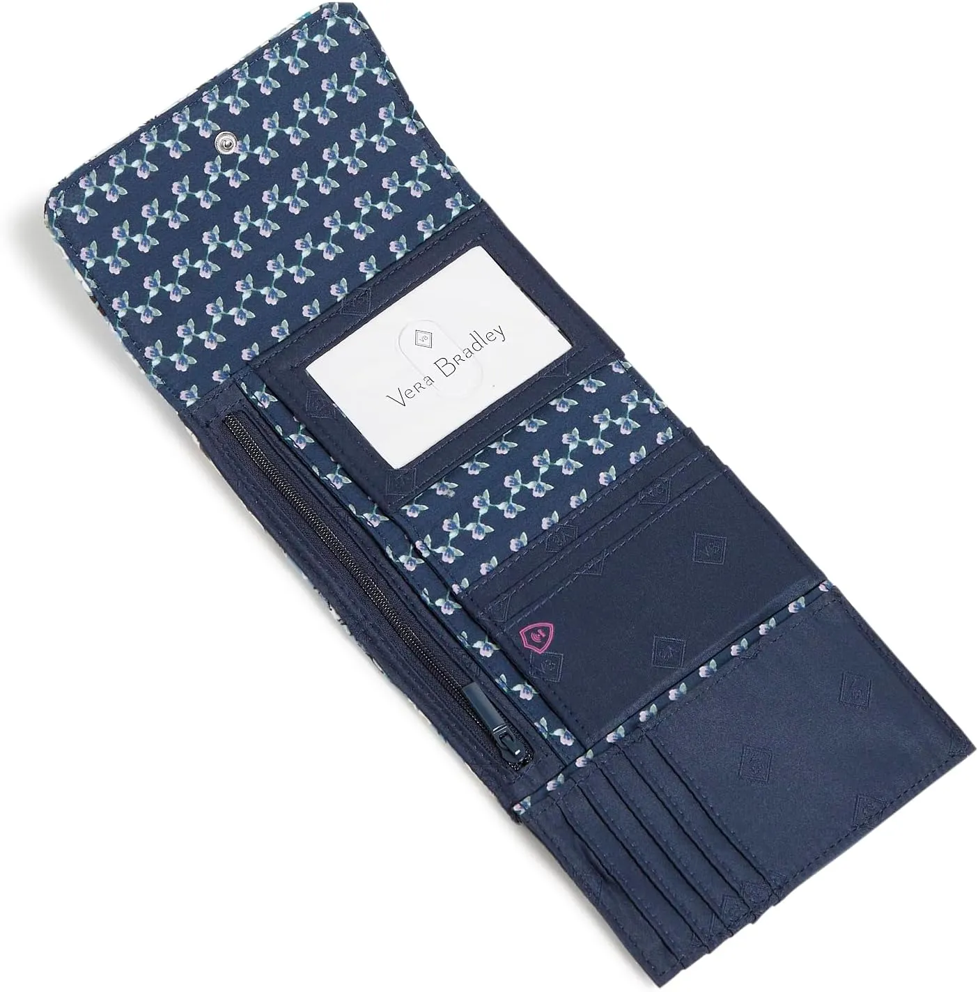 Vera Bradley Women's Cotton Riley Compact Wallet With Rfid Protection, Enchantment Blue, One Size