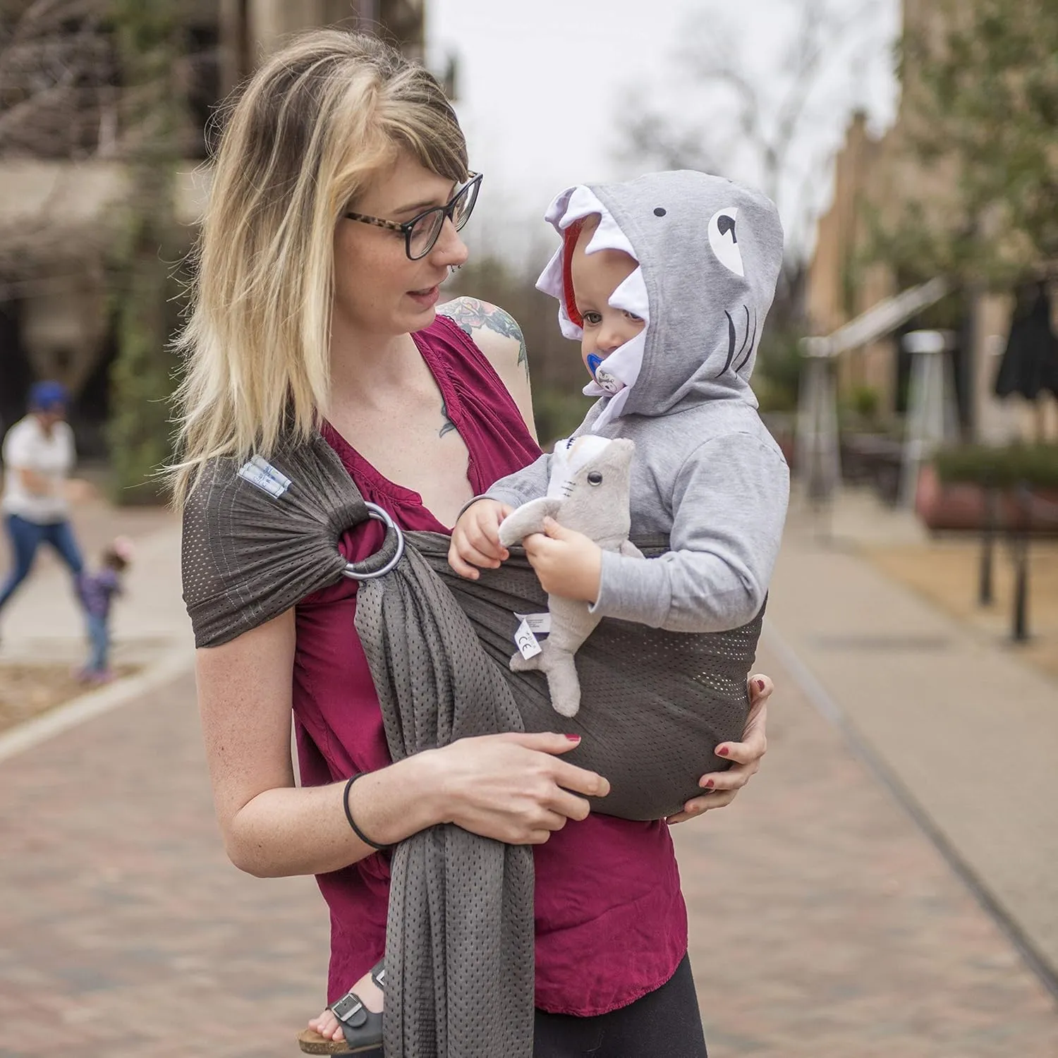 Versatile Water & Warm Weather Ring Sling Baby Carrier | Made in USA with Safety Tested Fabric & Aluminum Rings | Lightweight, Quick Dry & Breathable (Baby Shark, One Size)