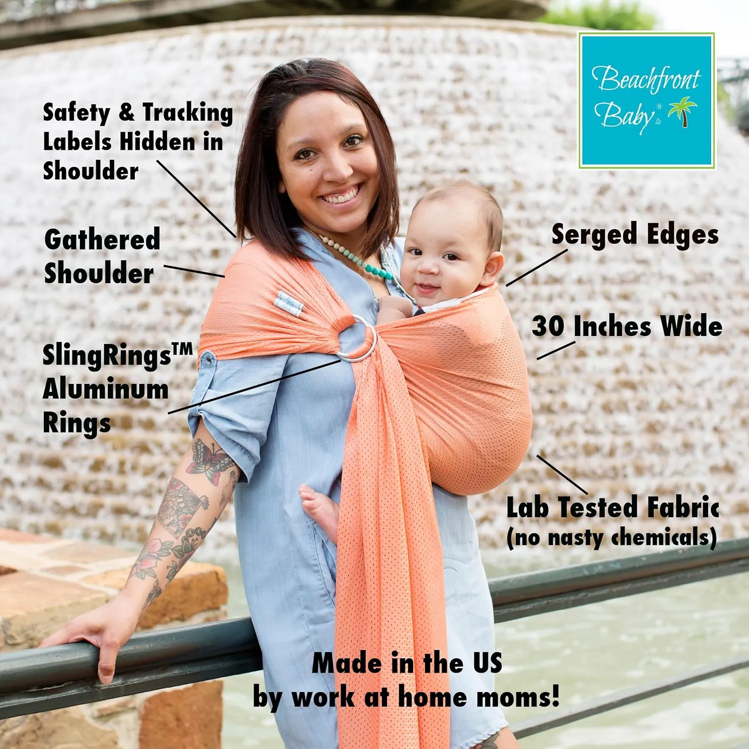 Versatile Water & Warm Weather Ring Sling Baby Carrier | Made in USA with Safety Tested Fabric & Aluminum Rings | Lightweight, Quick Dry & Breathable (Caribbean Blue, One Size)